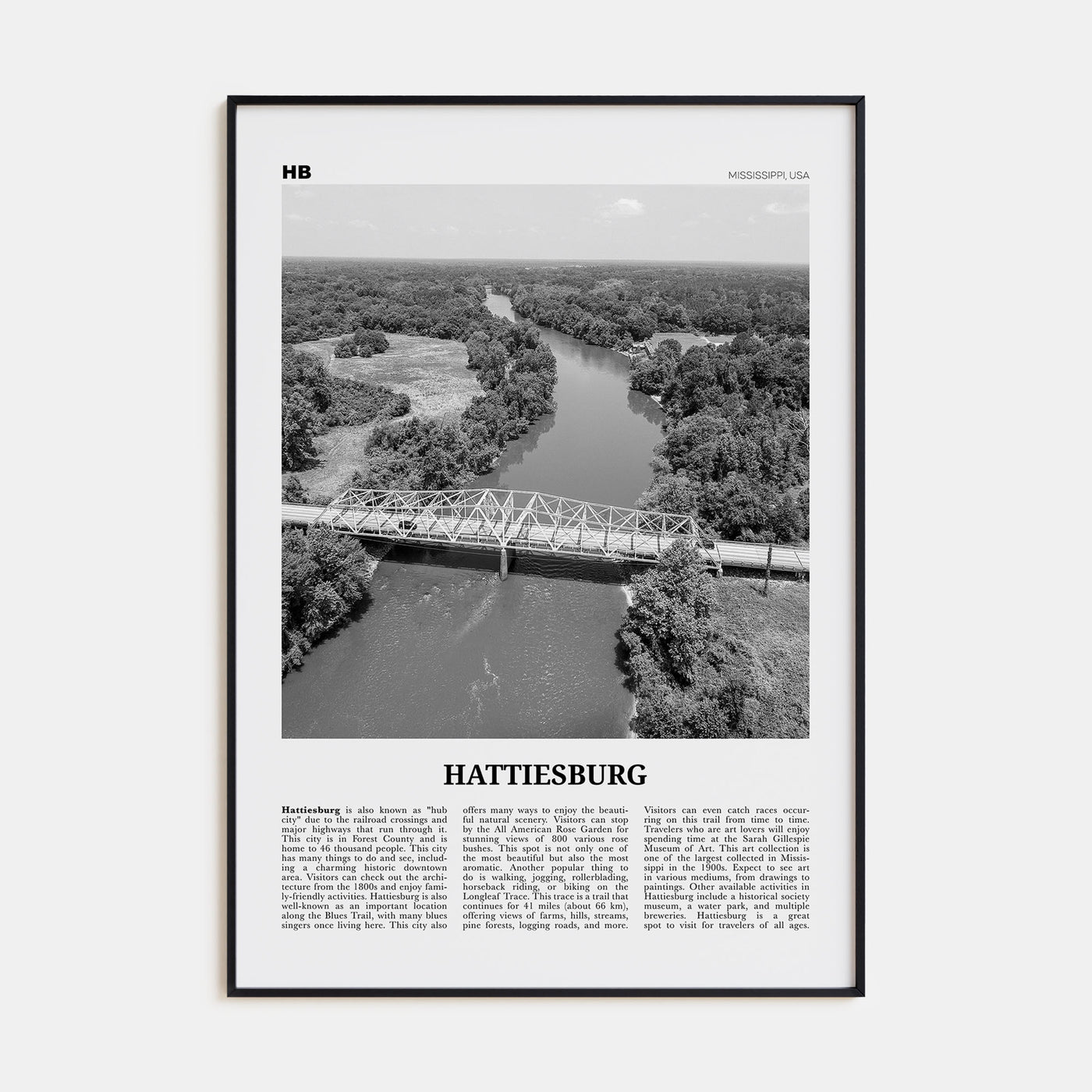 Hattiesburg Travel B&W Poster