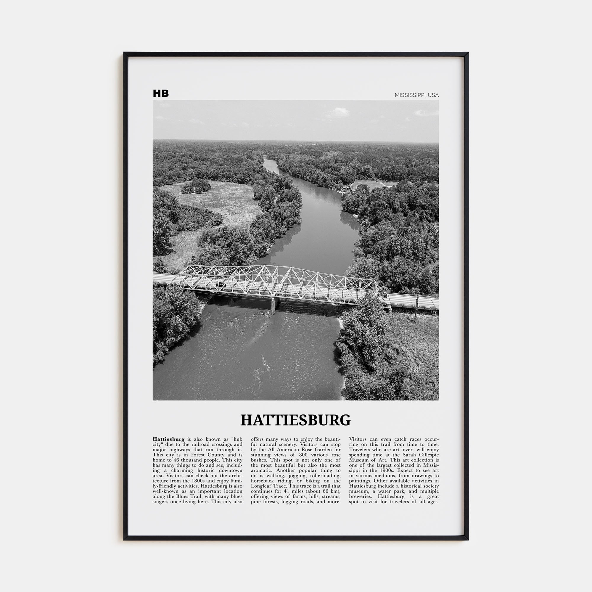 Hattiesburg Travel B&W Poster