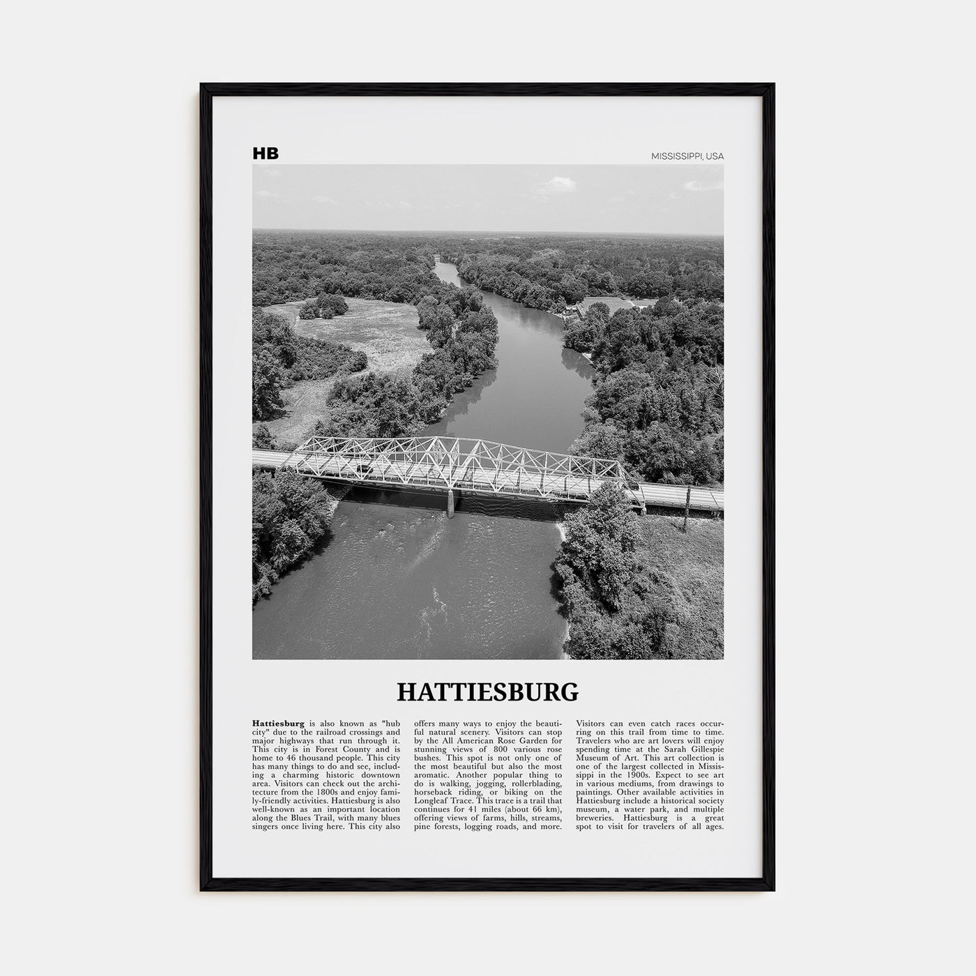 Hattiesburg Travel B&W Poster