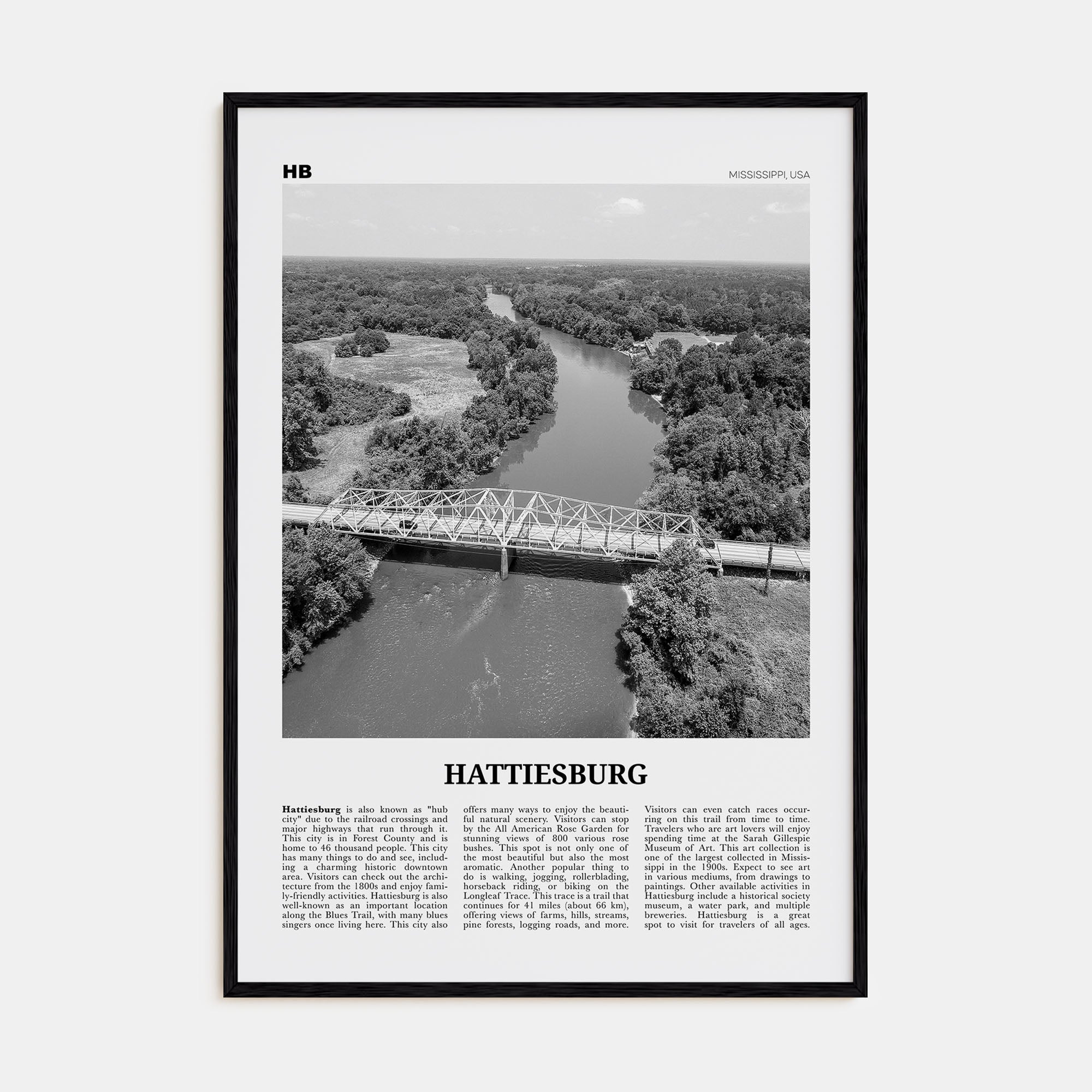 Hattiesburg Travel B&W Poster