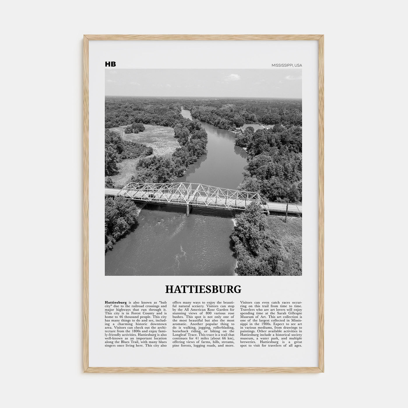 Hattiesburg Travel B&W Poster