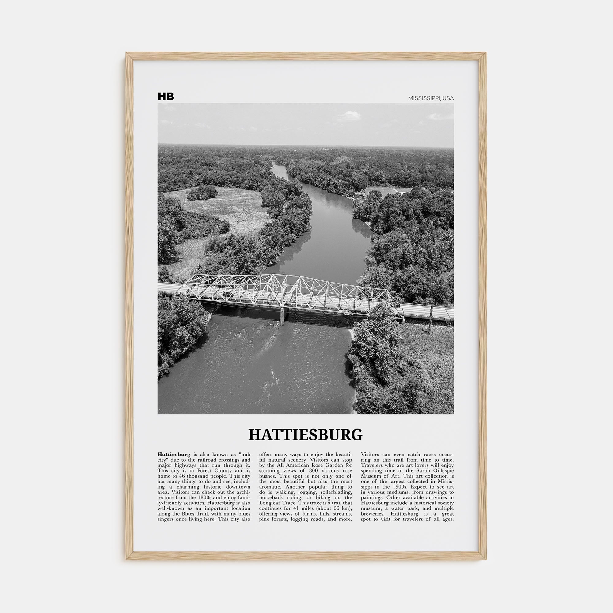 Hattiesburg Travel B&W Poster