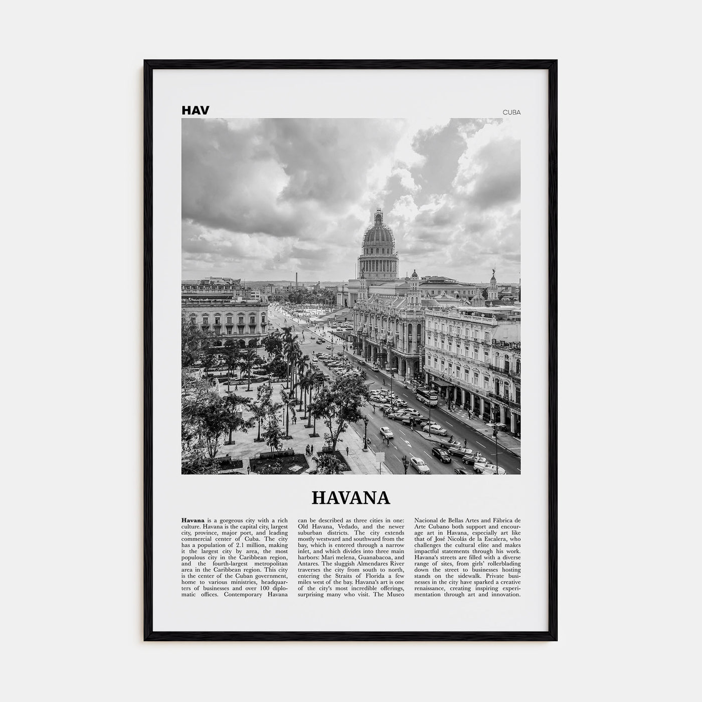 Havana Travel B&W No 1 Poster