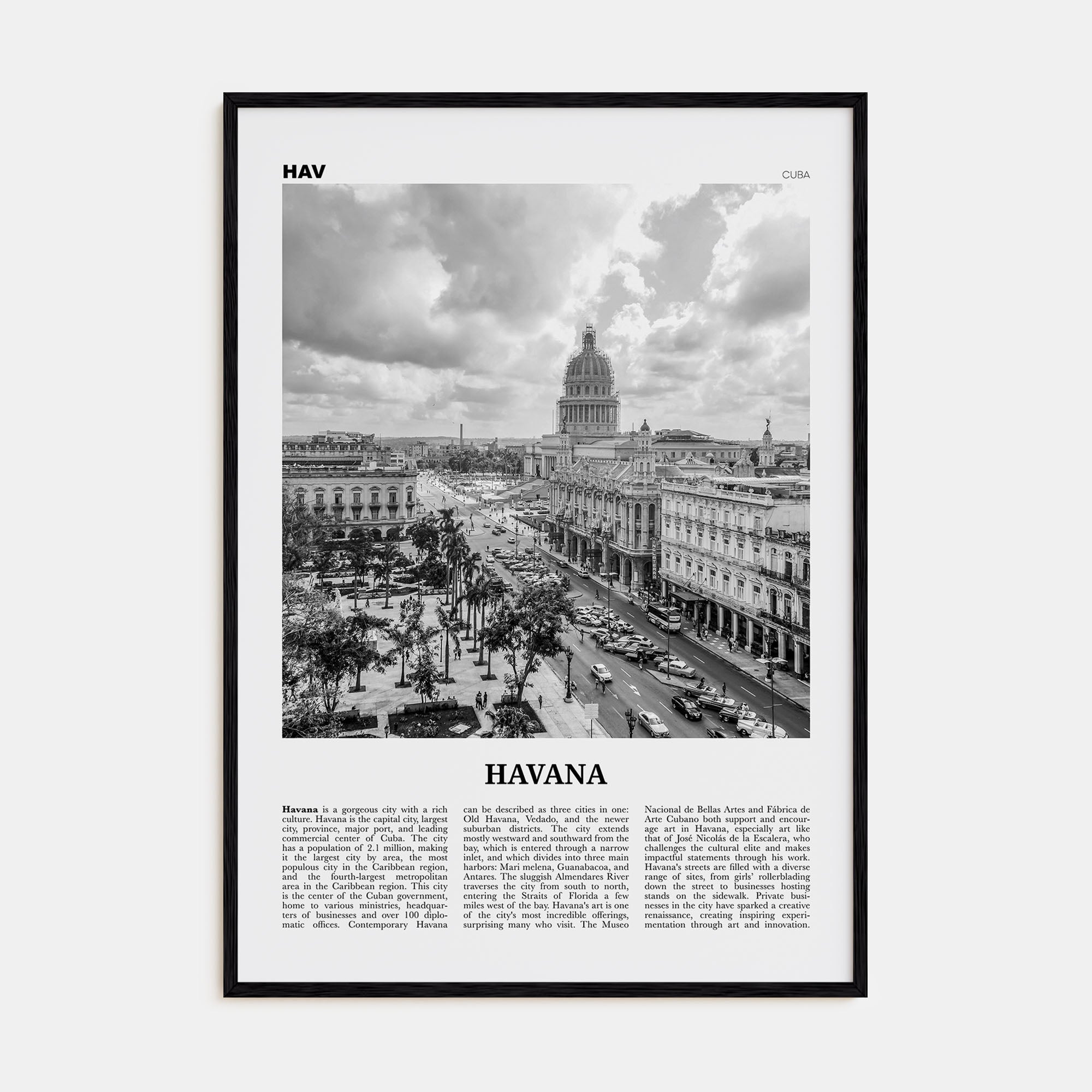 Havana Travel B&W No 1 Poster
