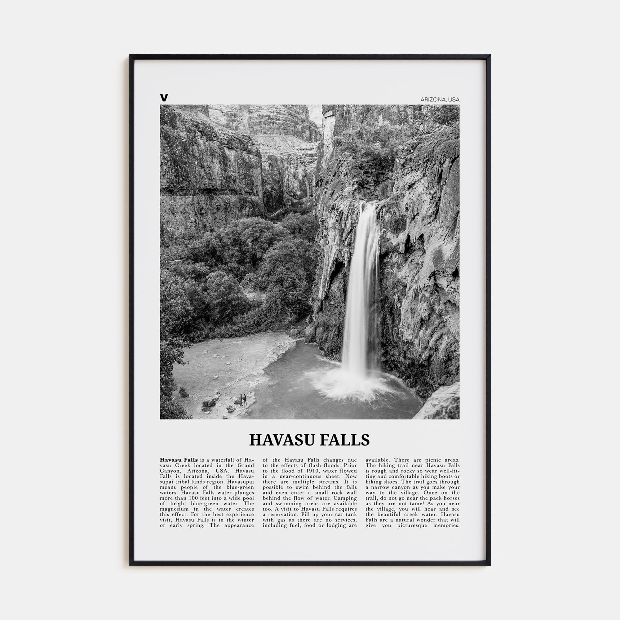 Havasu Falls Travel B&W Poster