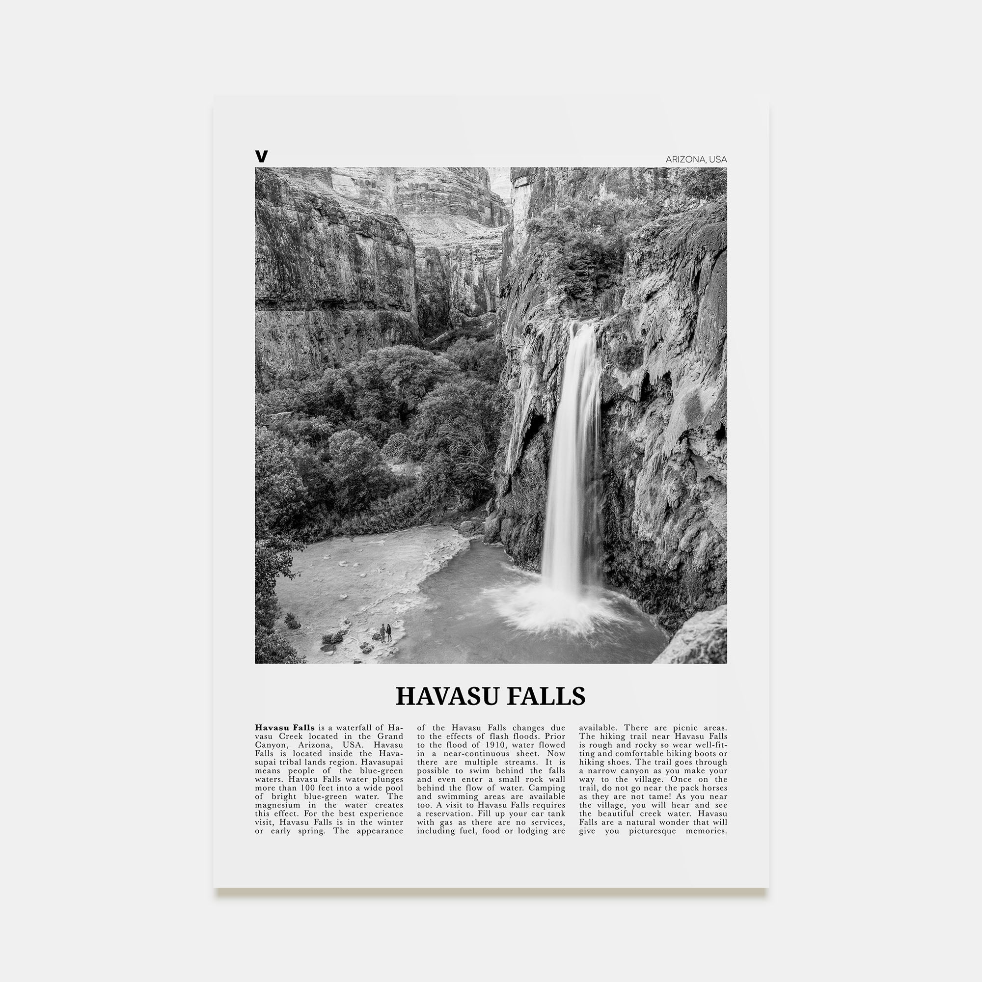 Havasu Falls Travel B&W Poster
