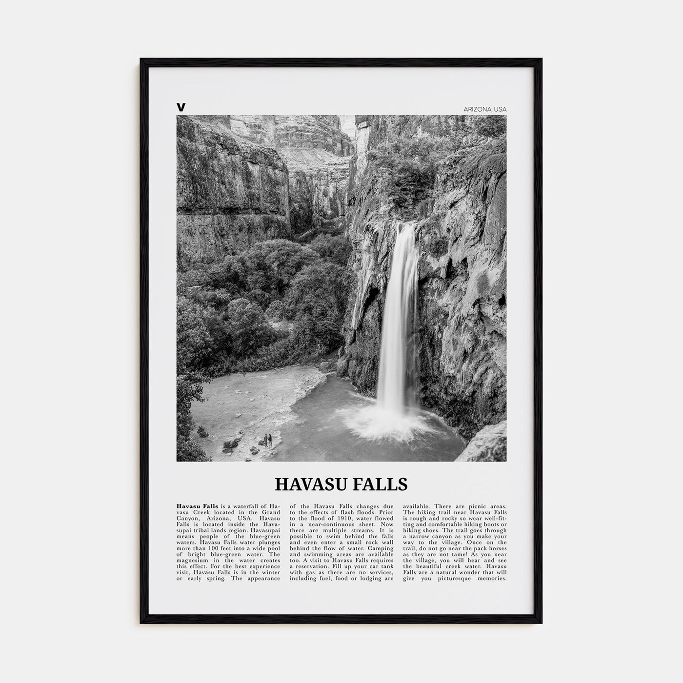 Havasu Falls Travel B&W Poster