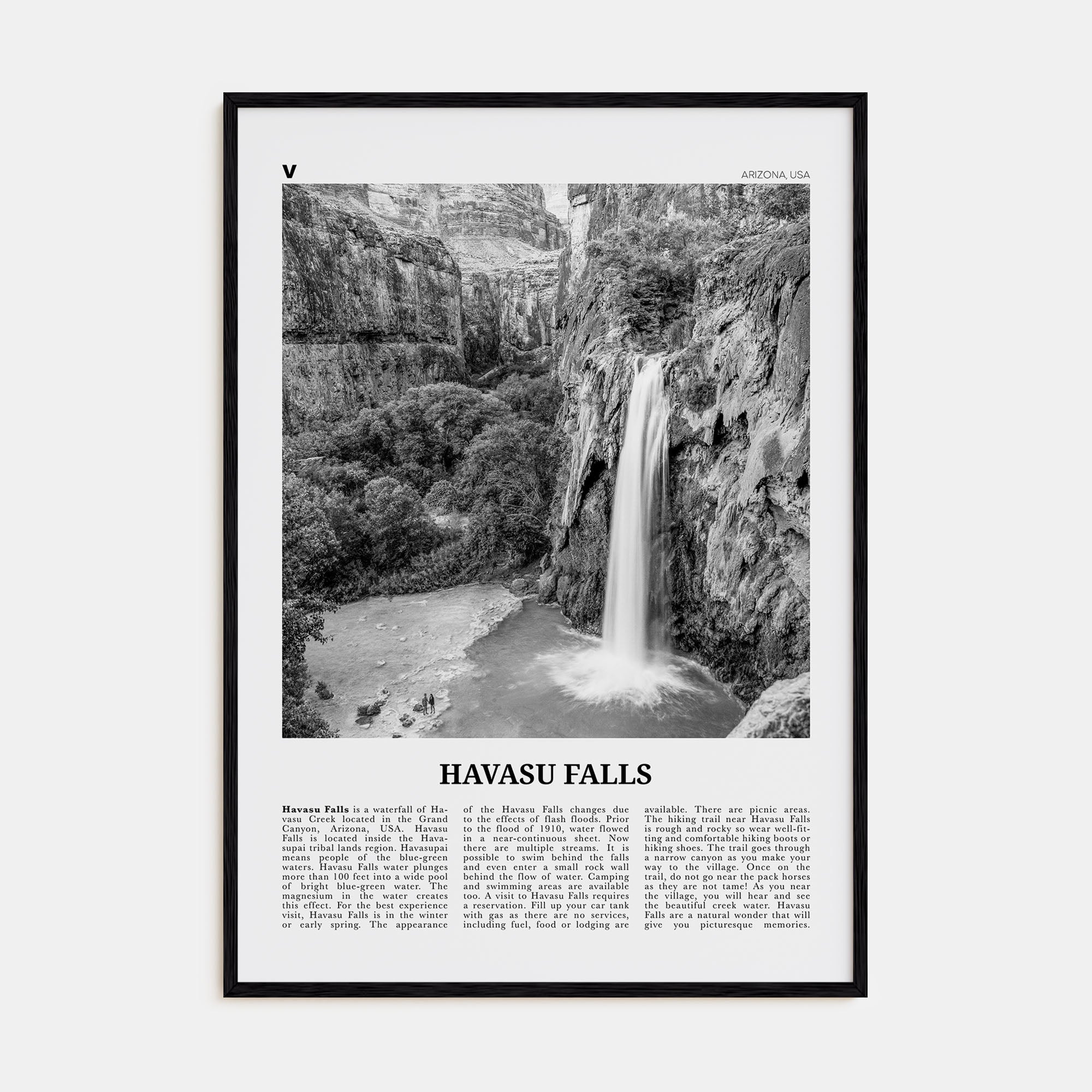 Havasu Falls Travel B&W Poster