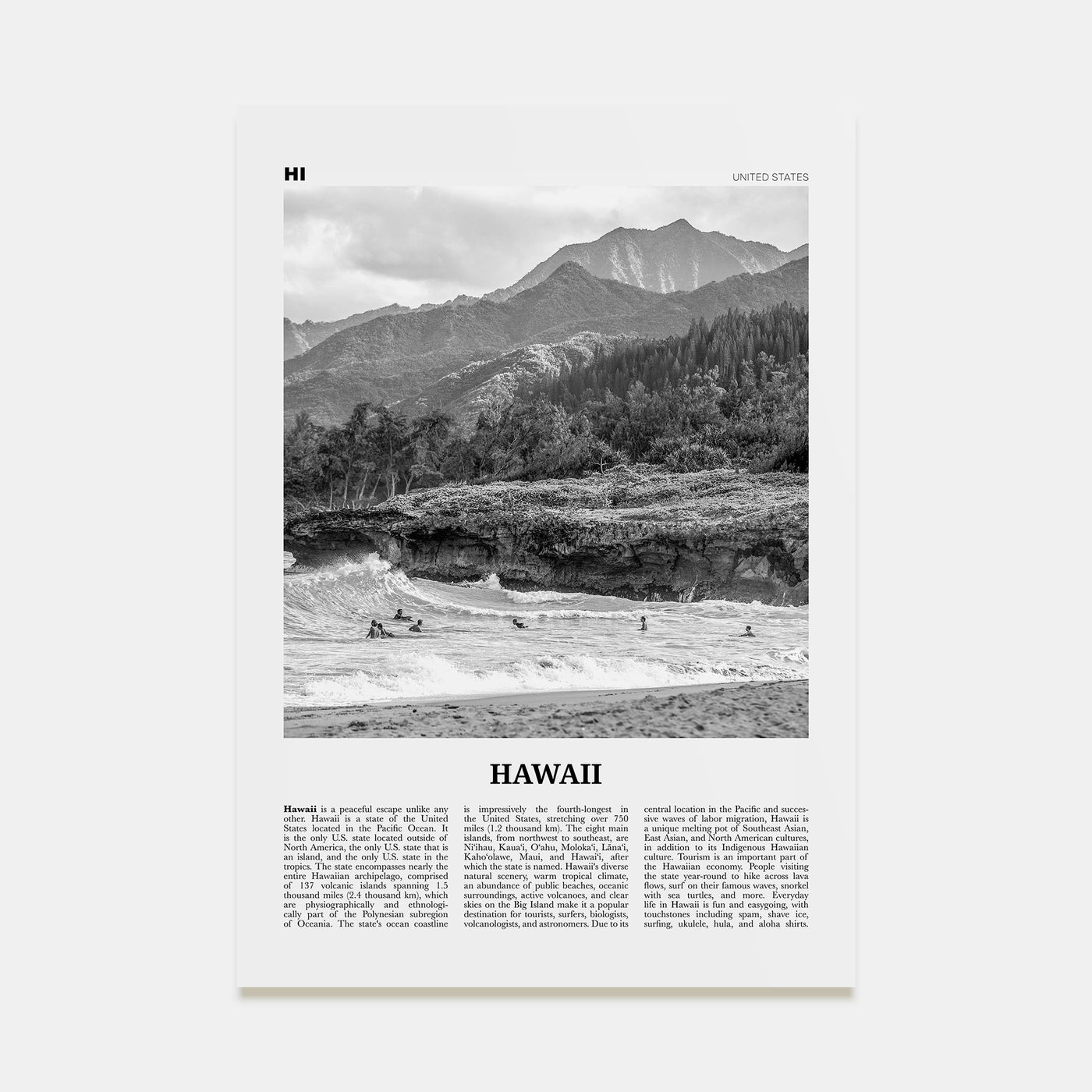 Hawaii Travel B&W No 1 Poster