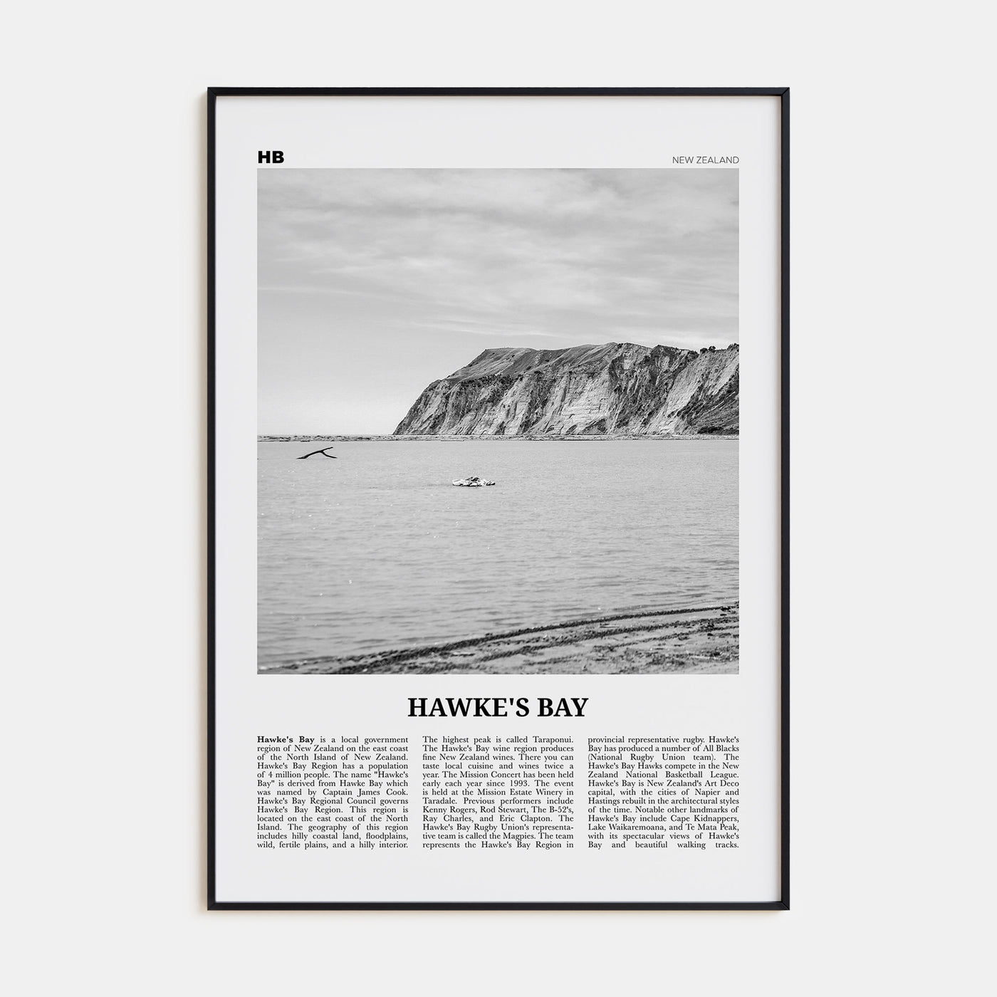 Hawke's Bay Travel B&W Poster