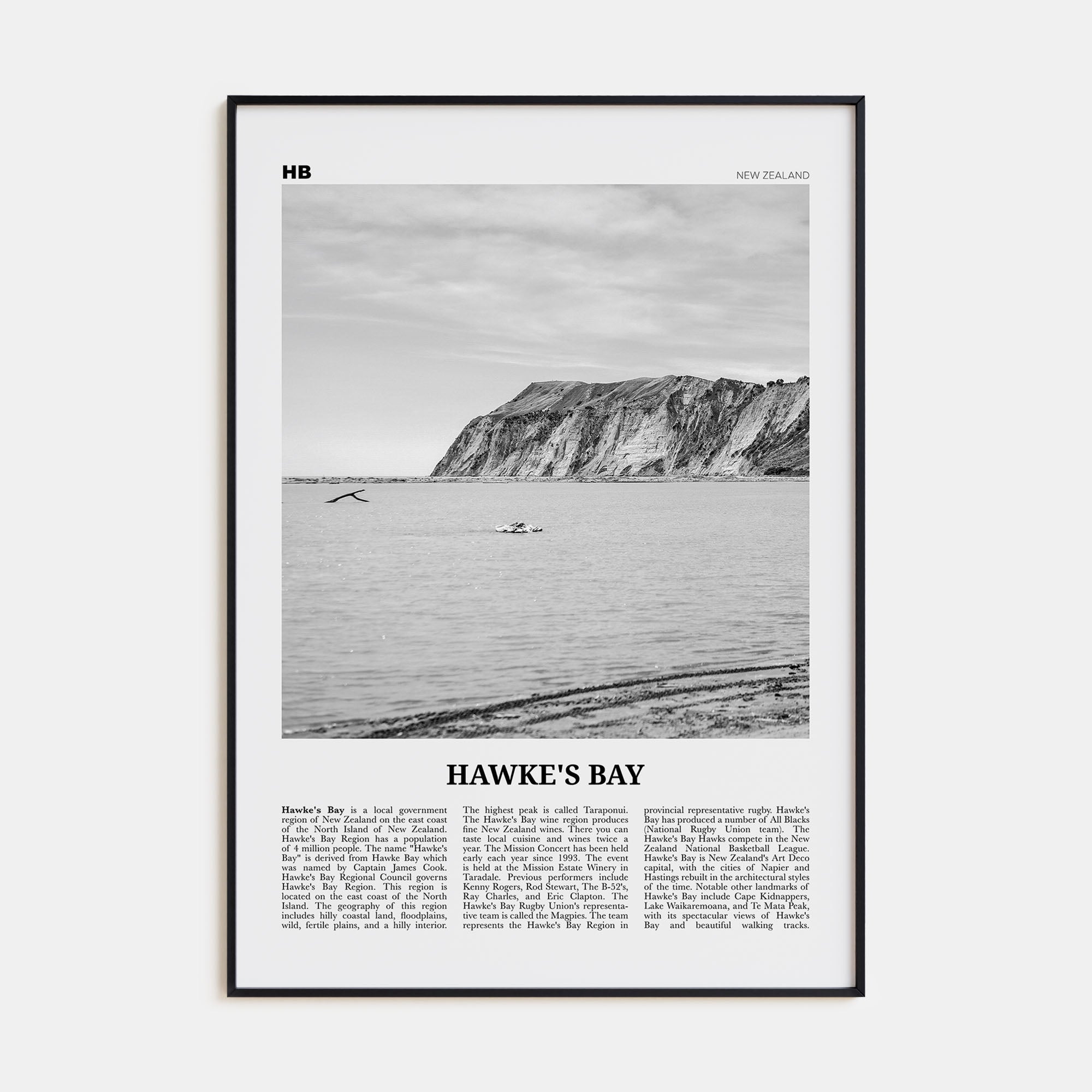 Hawke's Bay Travel B&W Poster