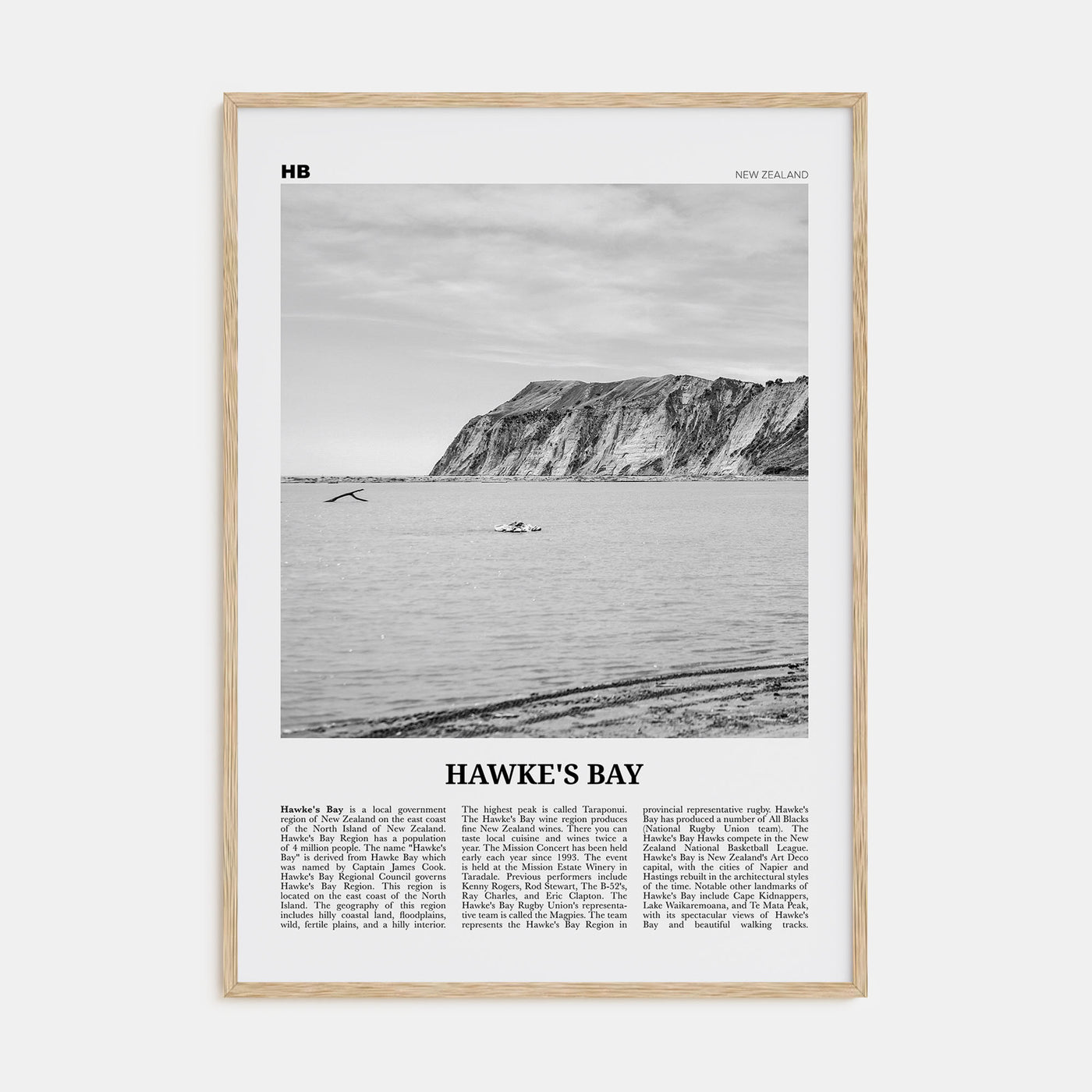 Hawke's Bay Travel B&W Poster