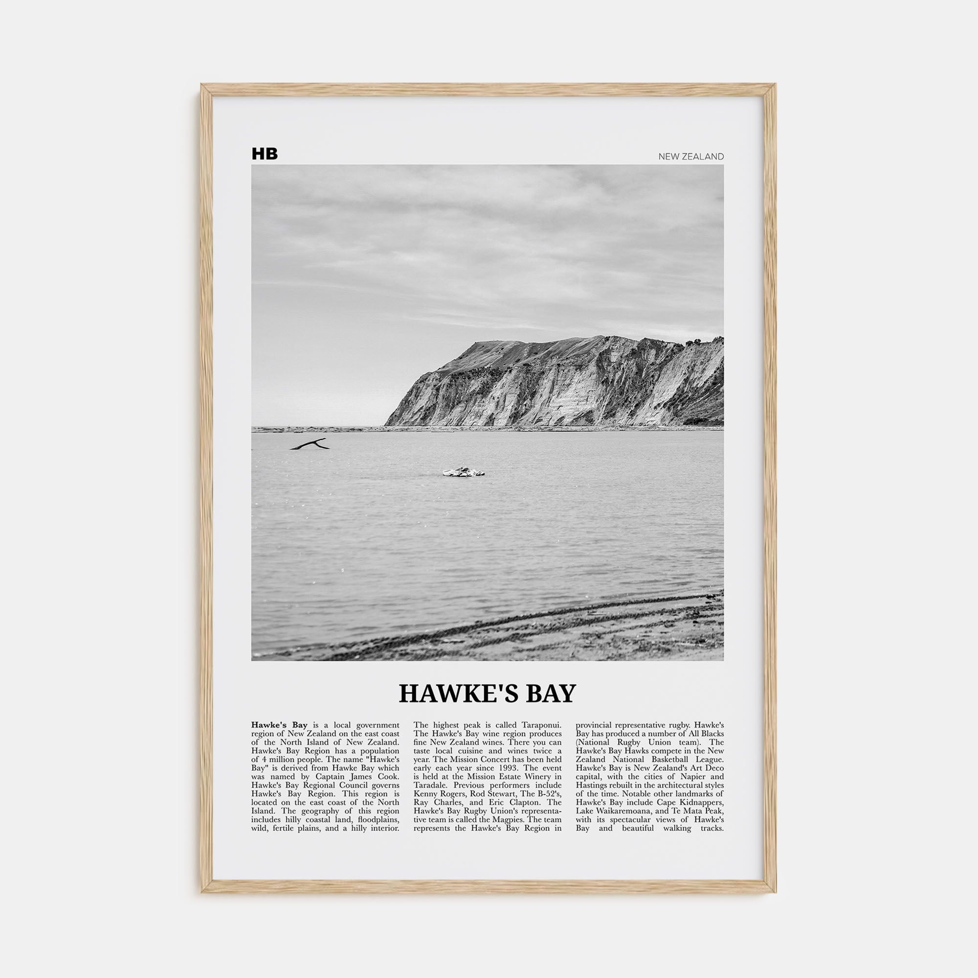 Hawke's Bay Travel B&W Poster