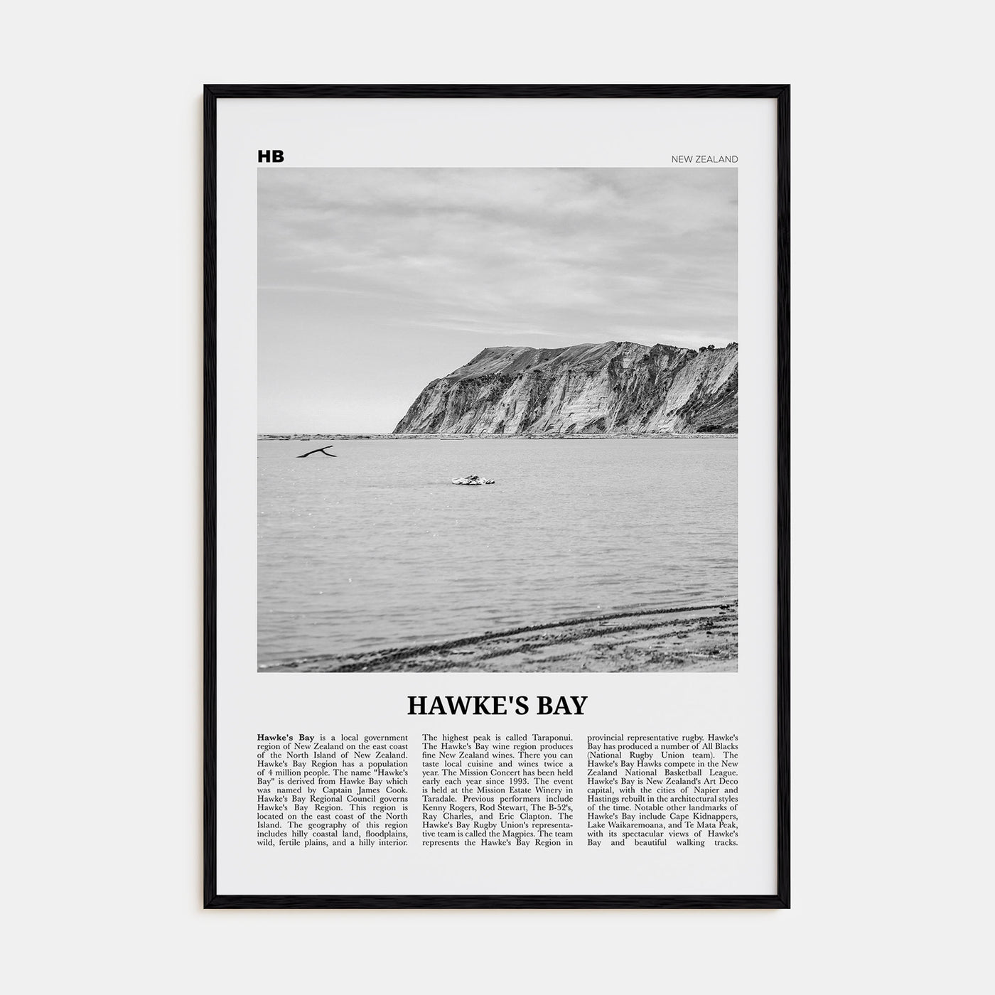 Hawke's Bay Travel B&W Poster