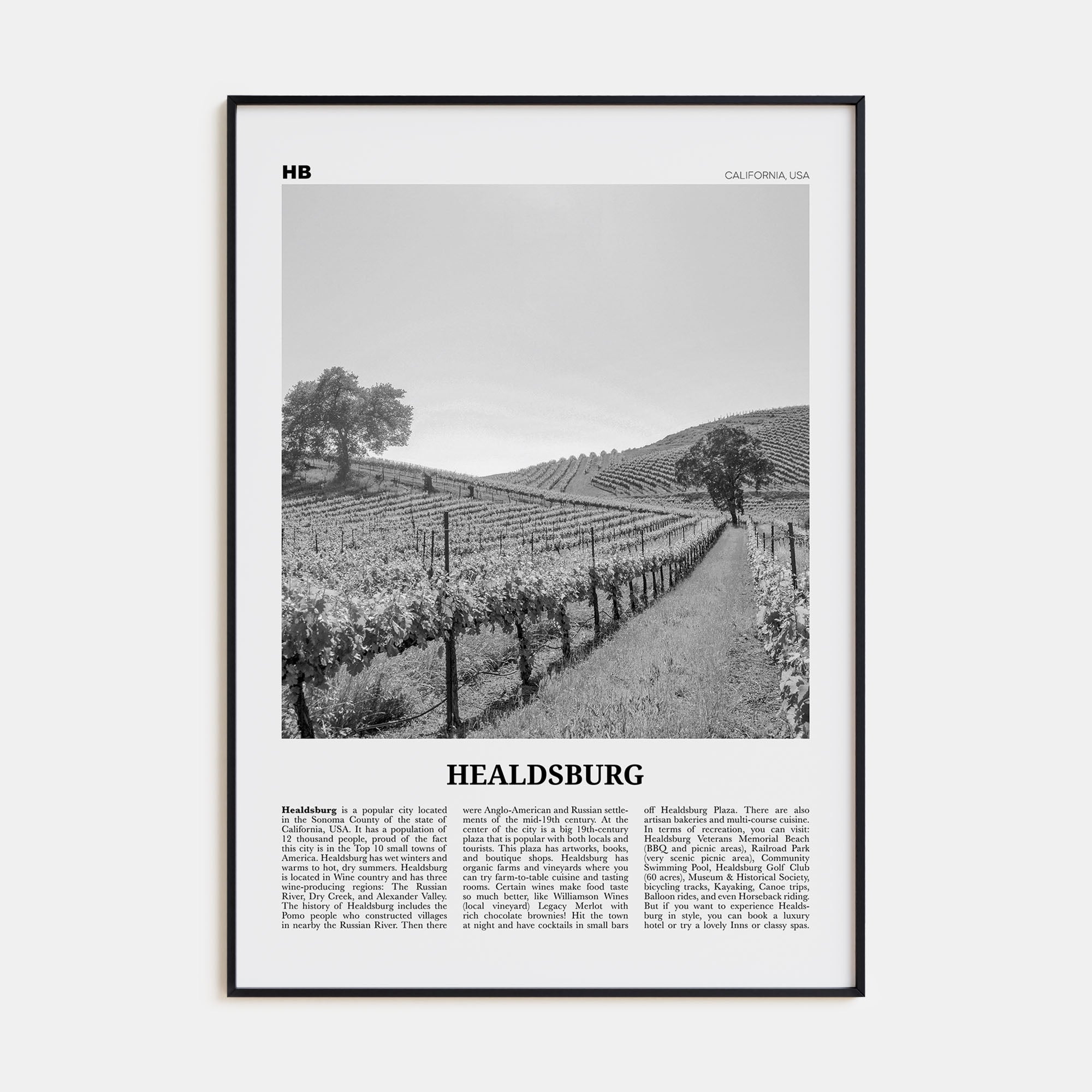 Healdsburg Travel B&W Poster