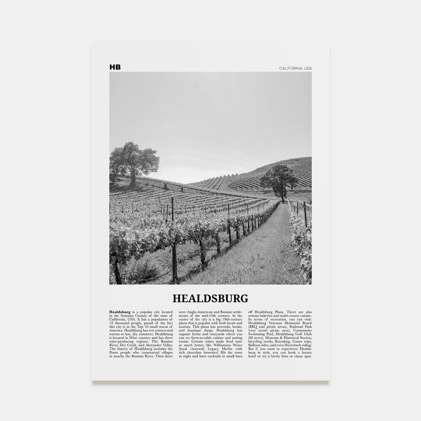 Healdsburg Travel B&W Poster