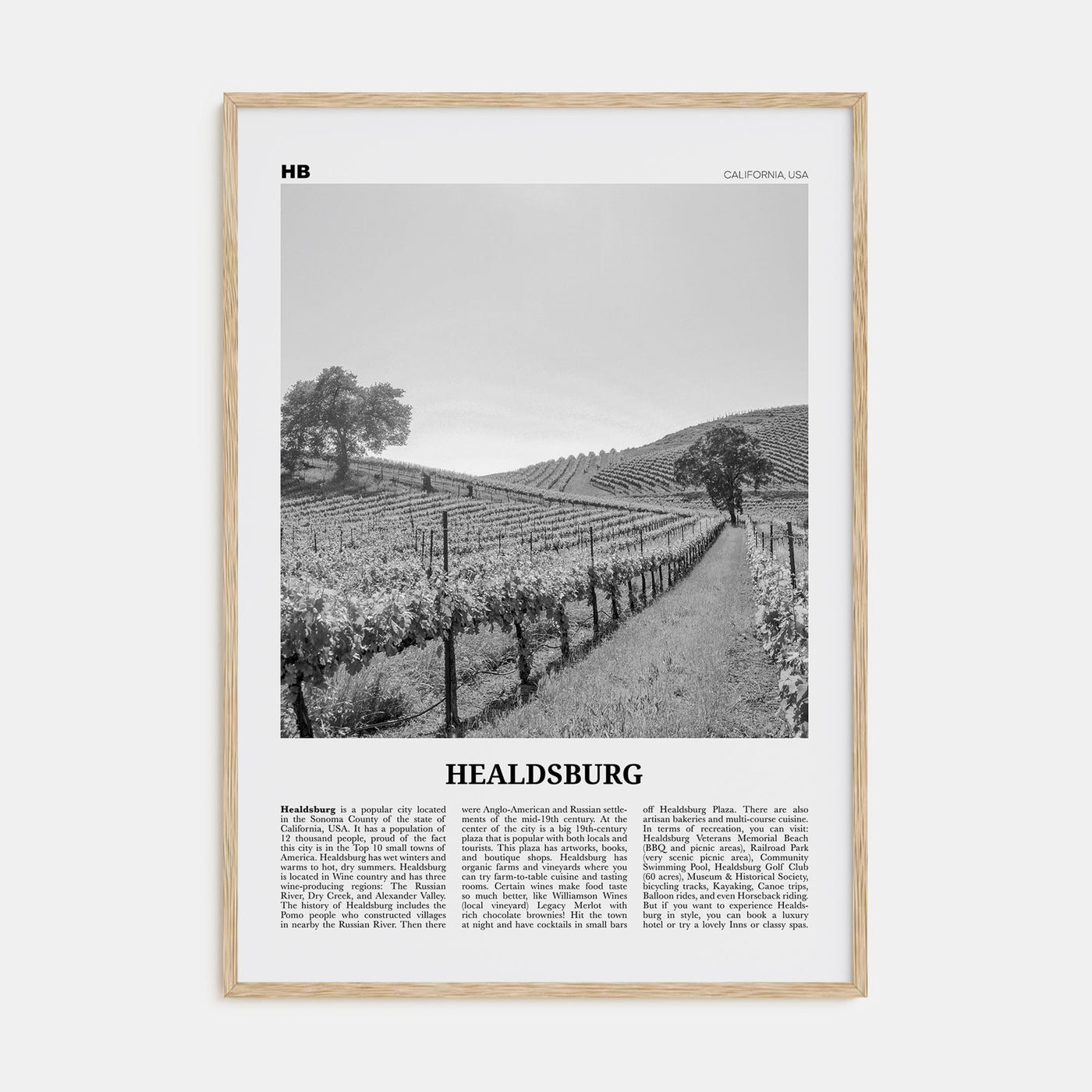 Healdsburg Travel B&W Poster