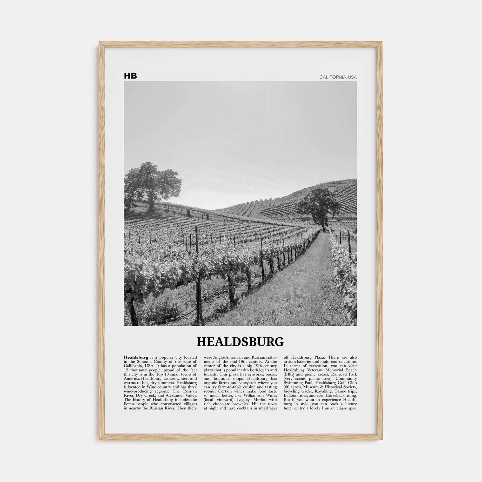 Healdsburg Travel B&W Poster