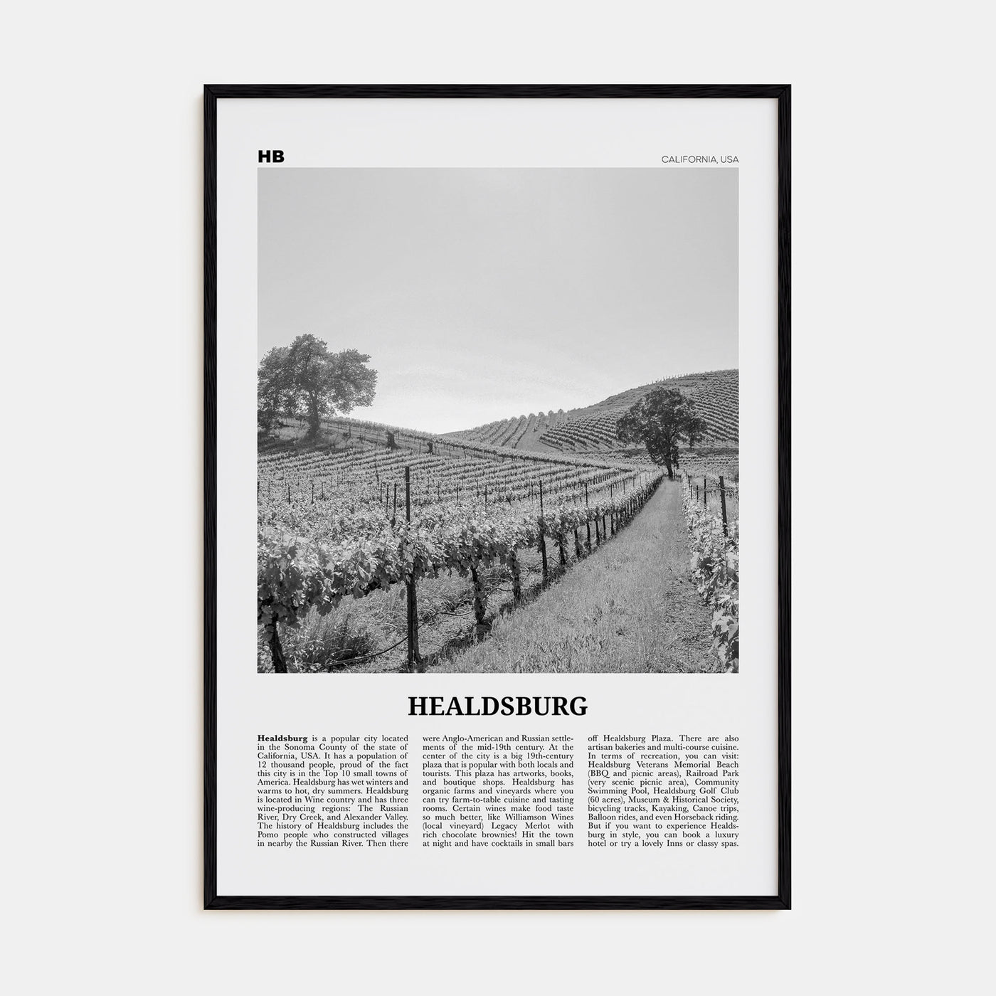Healdsburg Travel B&W Poster