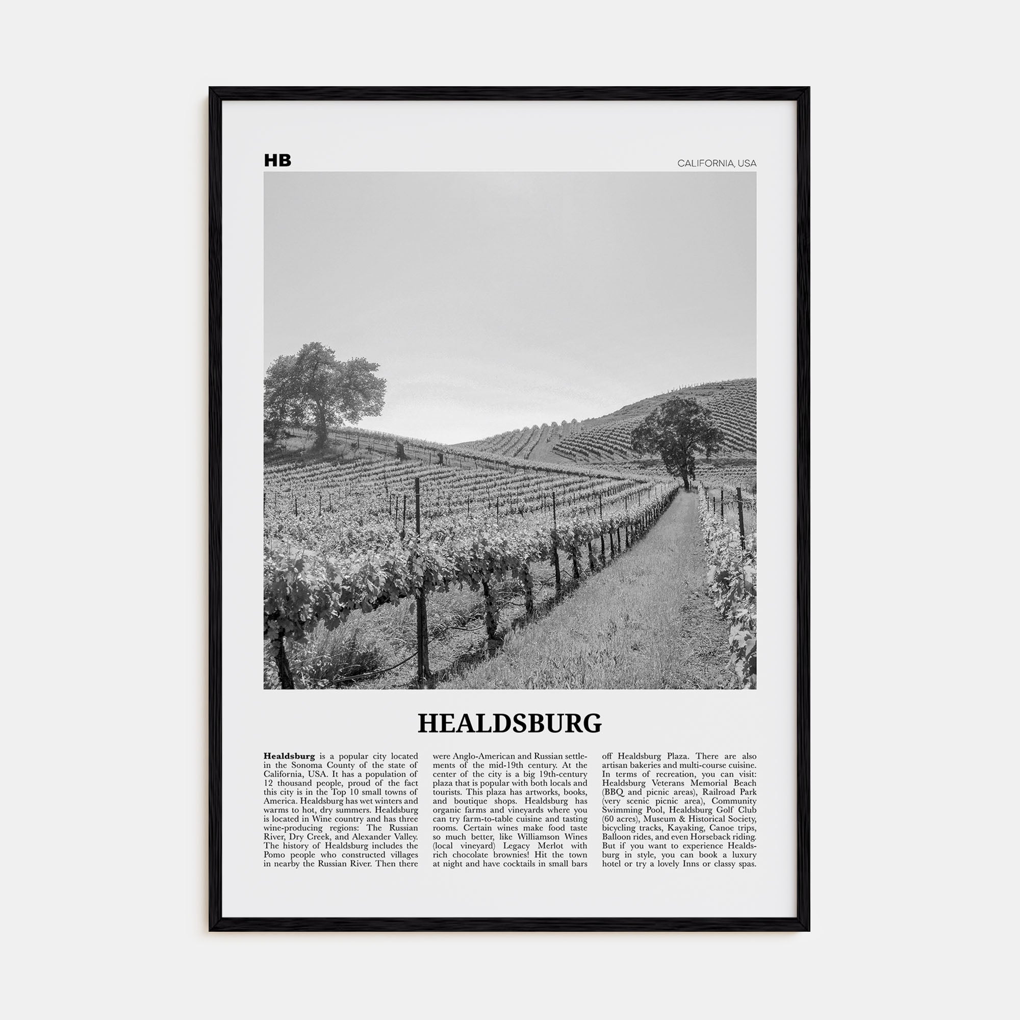 Healdsburg Travel B&W Poster