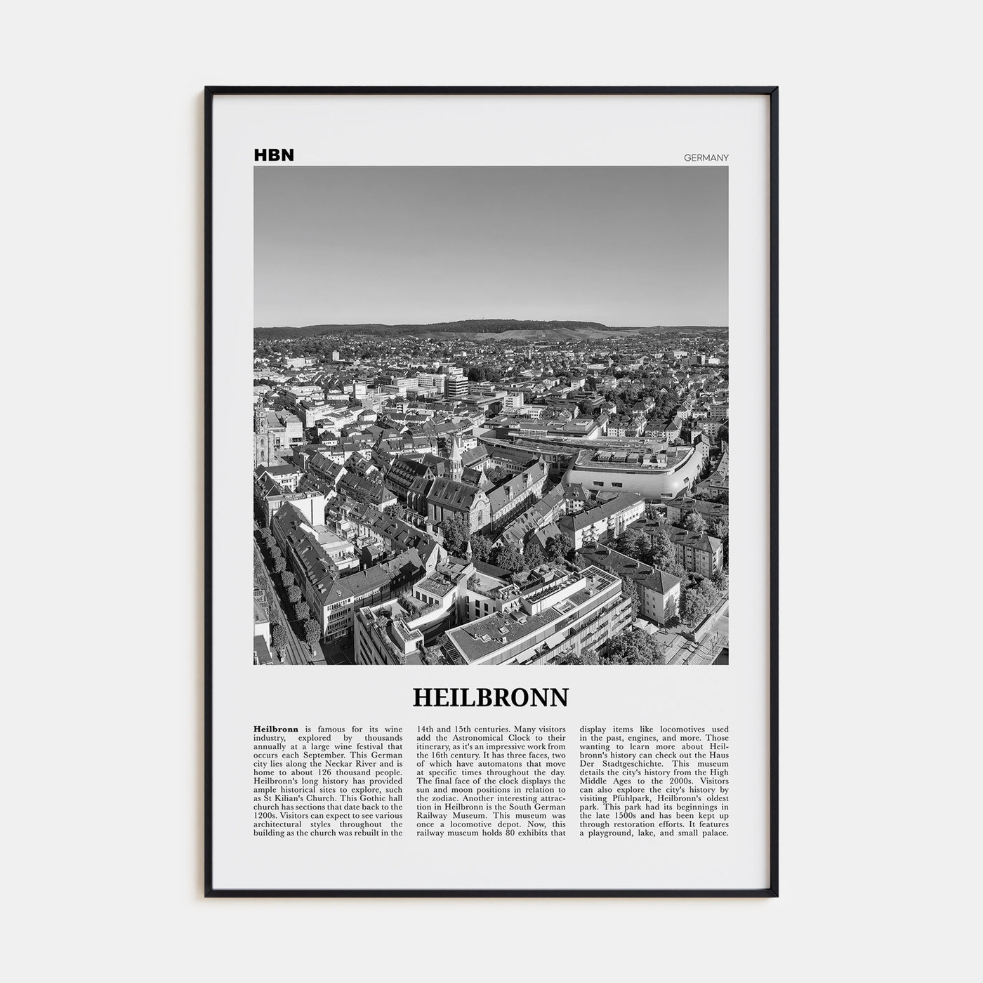 Heilbronn Travel B&W Poster