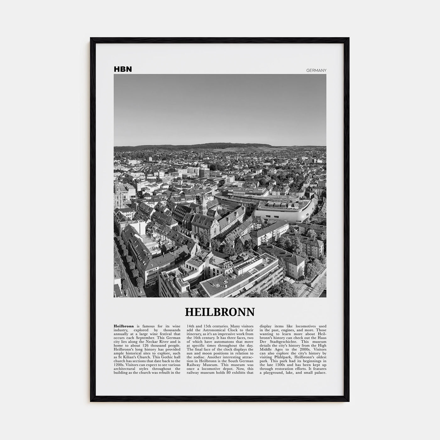 Heilbronn Travel B&W Poster