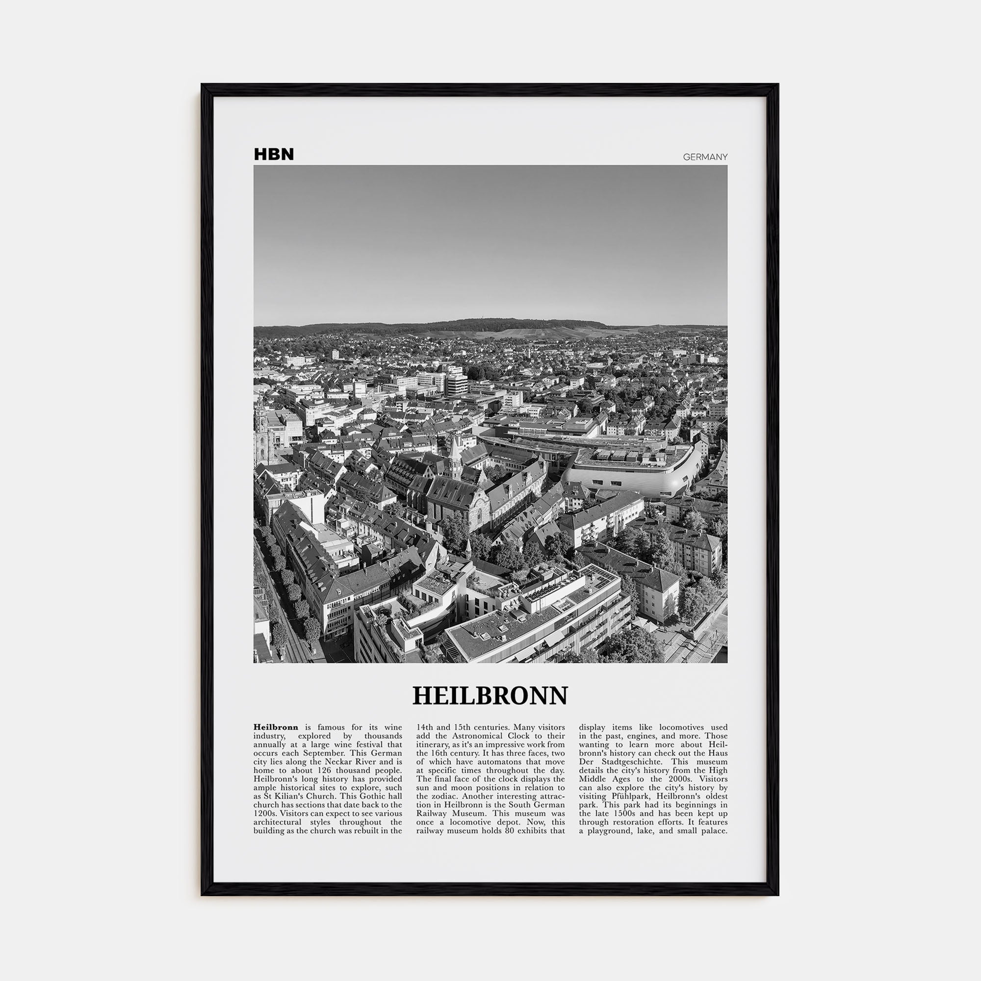 Heilbronn Travel B&W Poster
