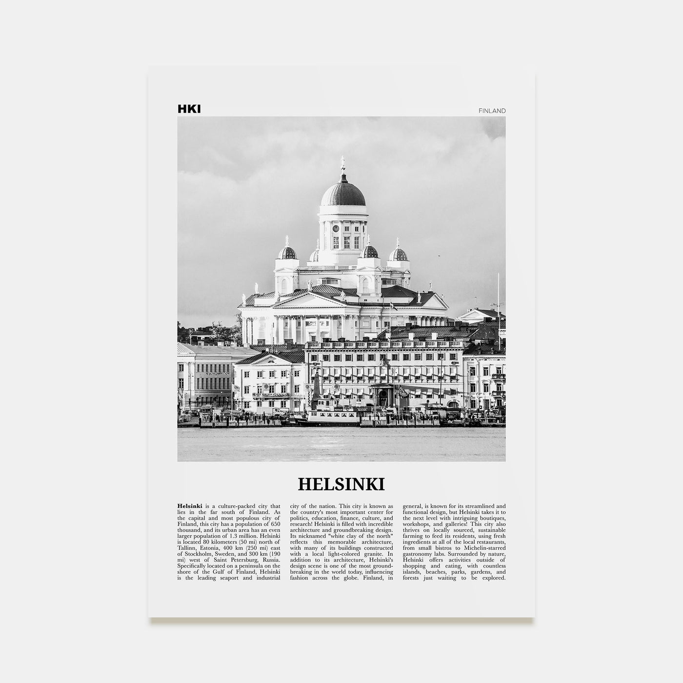 Helsinki Travel B&W Poster