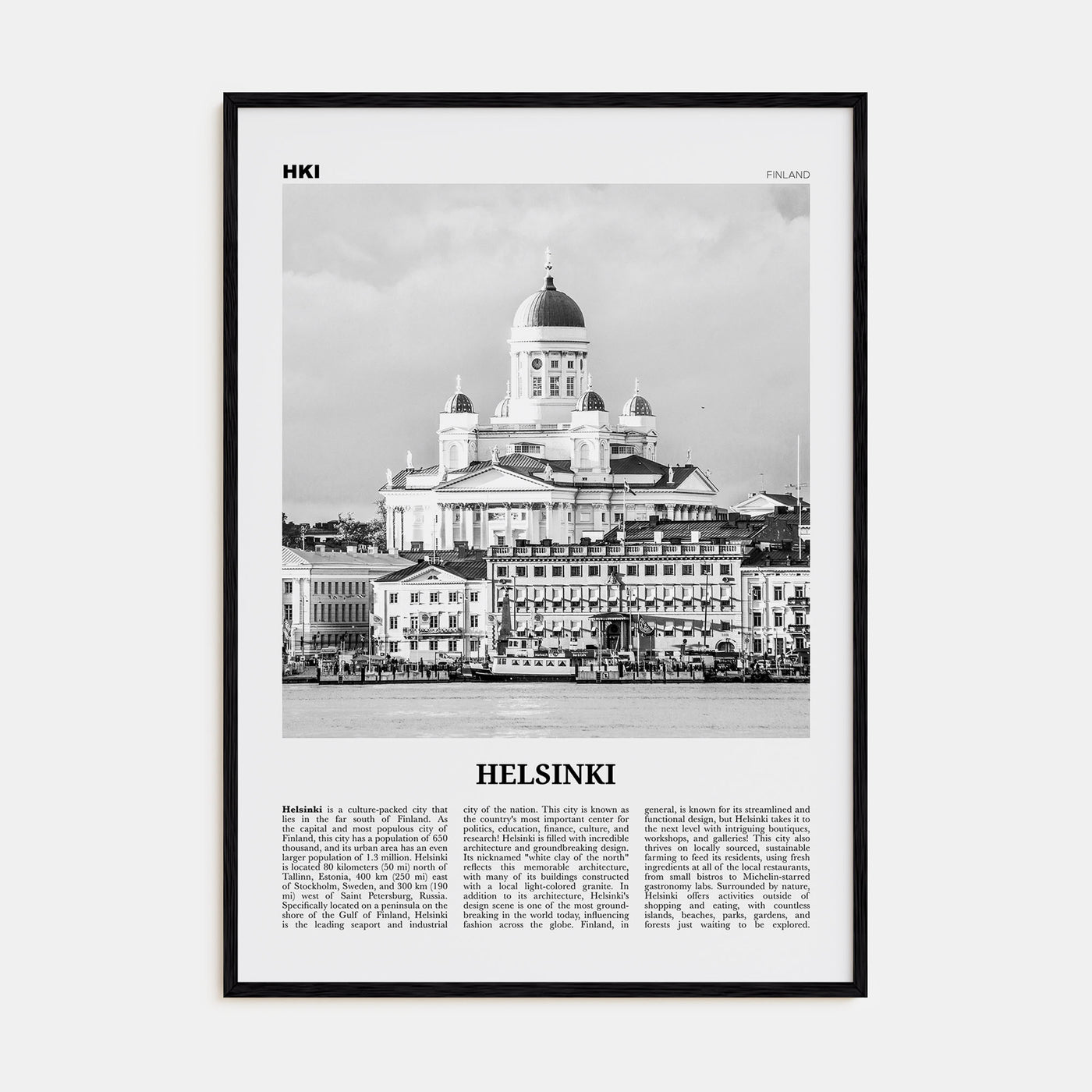 Helsinki Travel B&W Poster