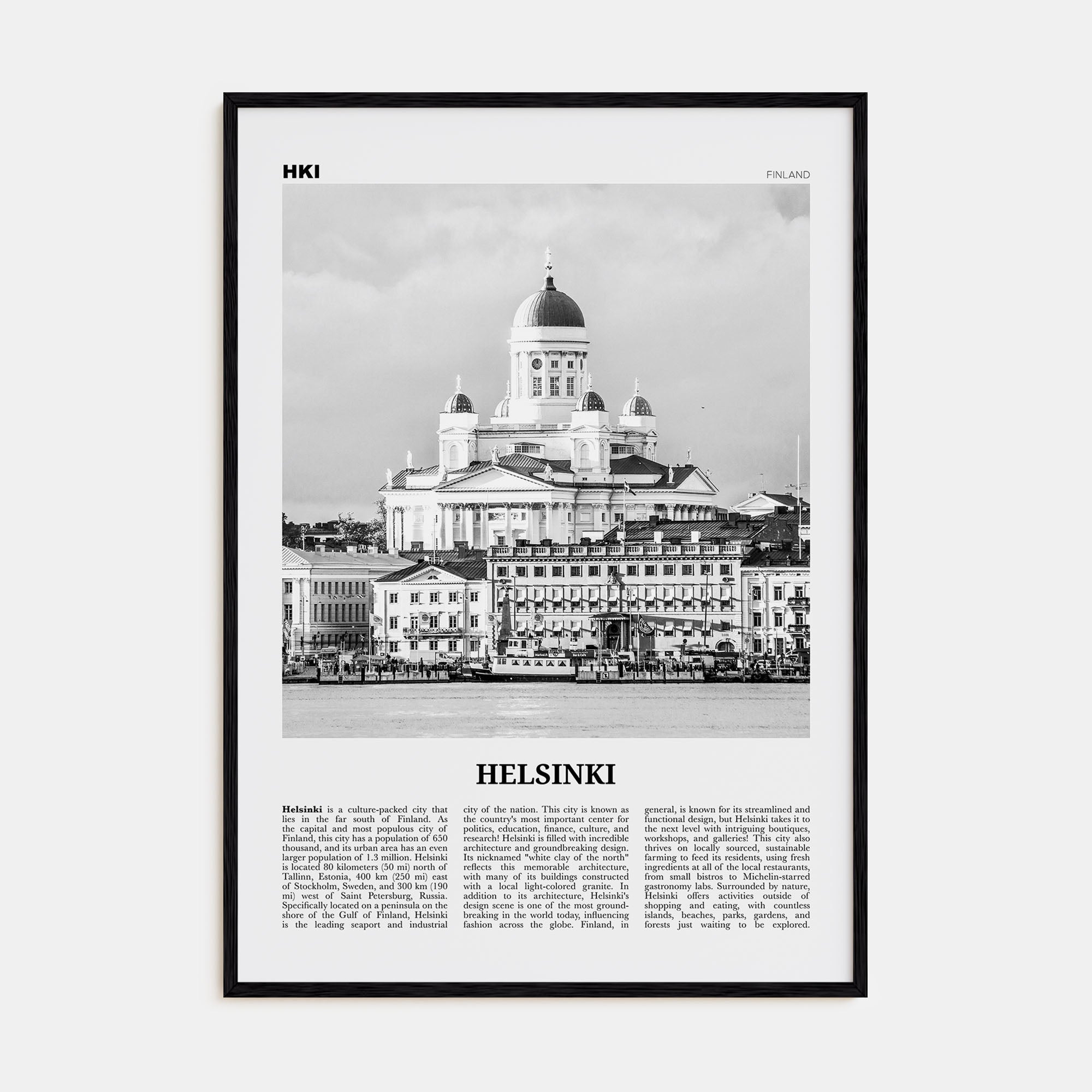 Helsinki Travel B&W Poster