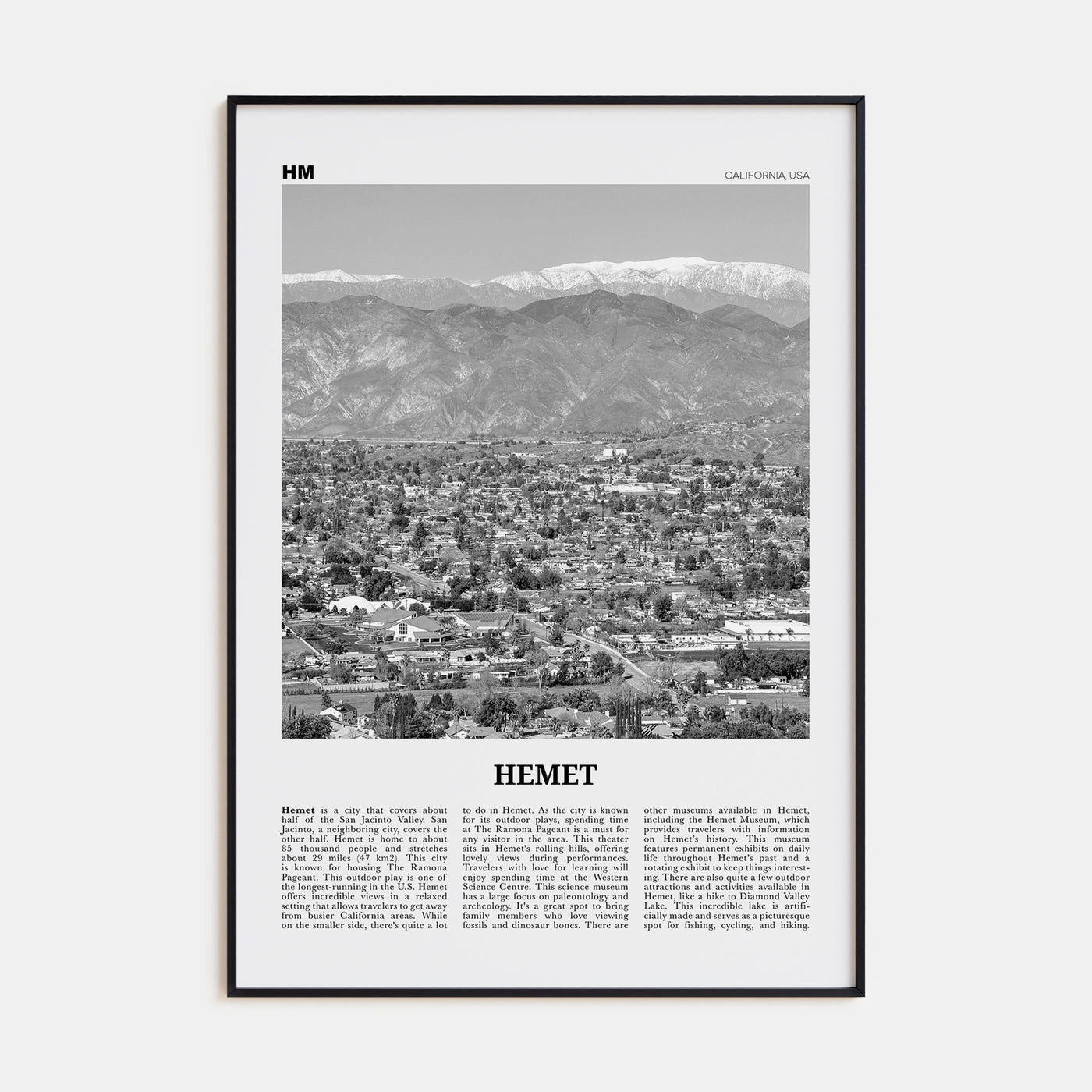 Hemet Travel B&W Poster