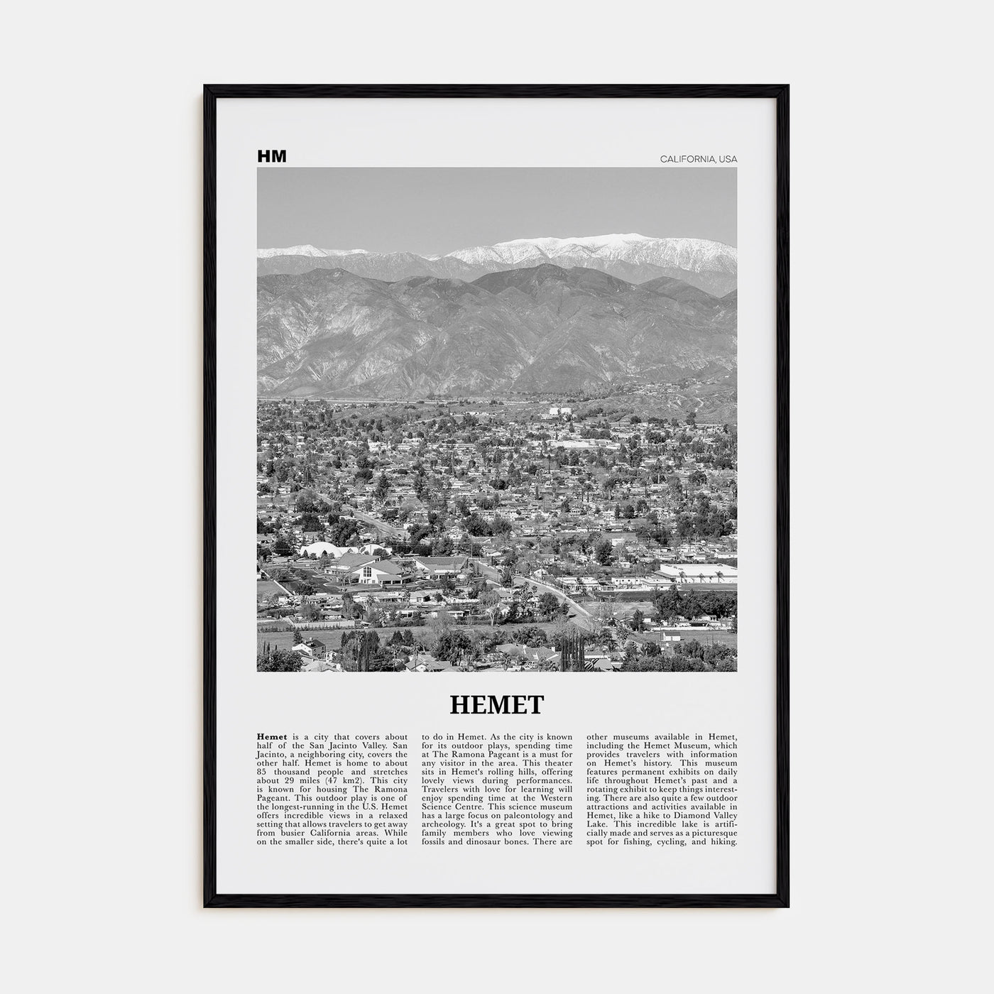 Hemet Travel B&W Poster