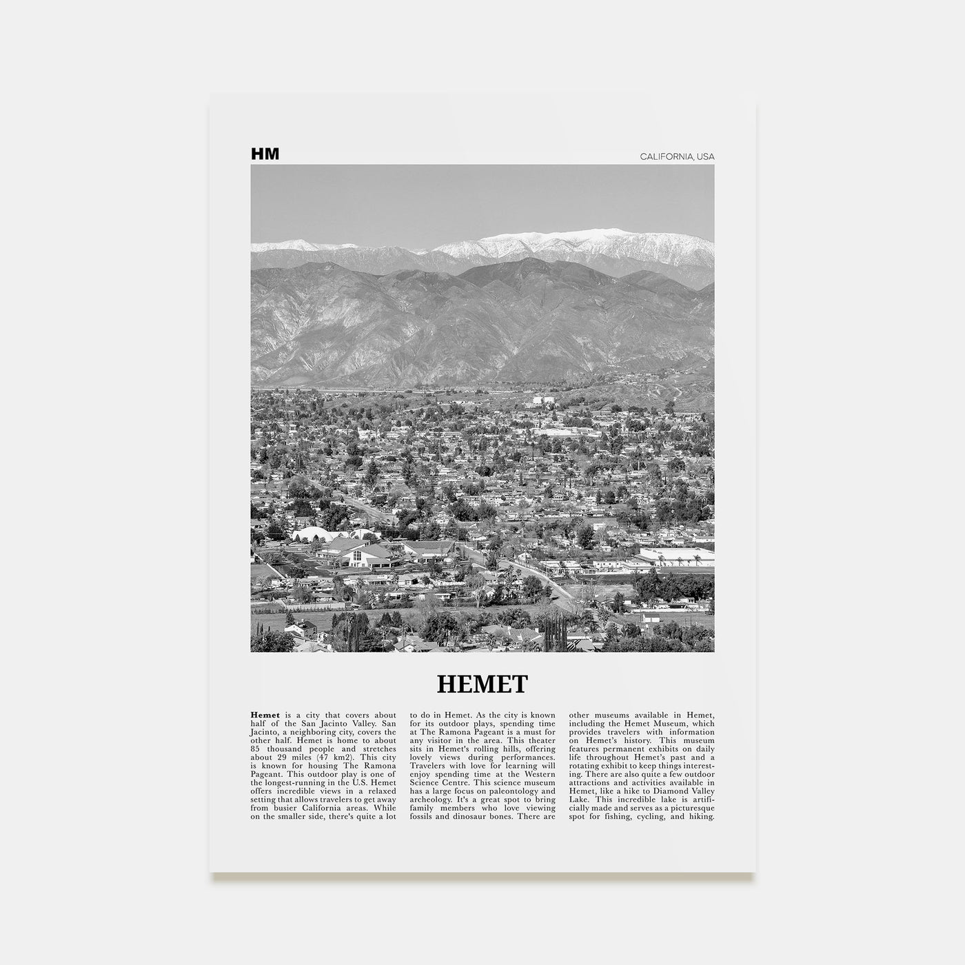 Hemet Travel B&W Poster