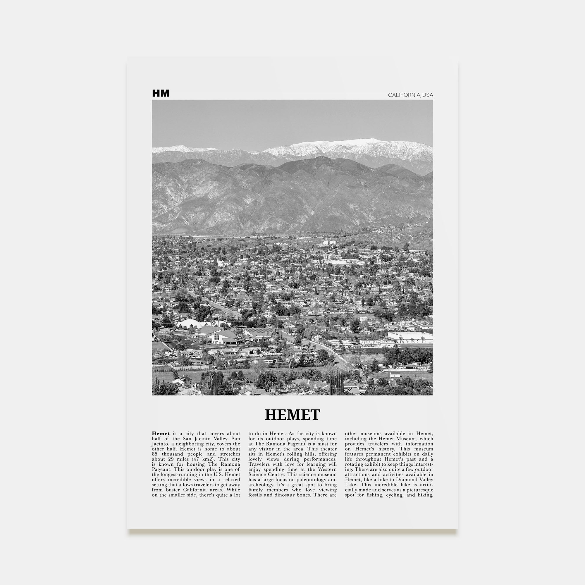 Hemet Travel B&W Poster