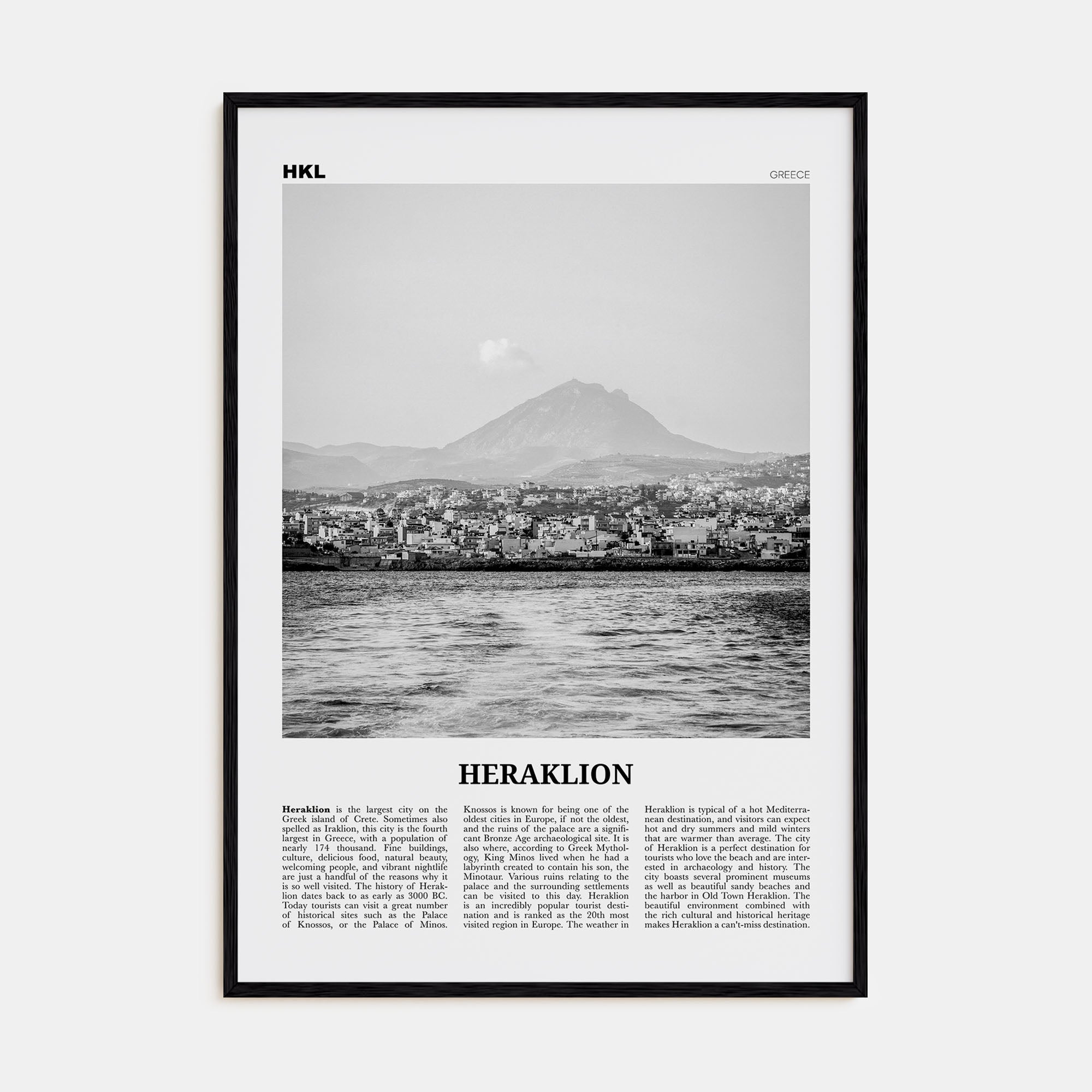 Heraklion Travel B&W Poster