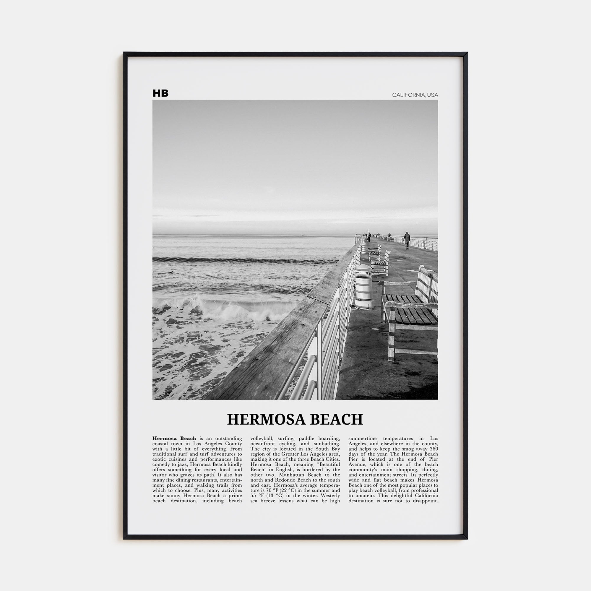 Hermosa Beach Travel B&W No 2 Poster