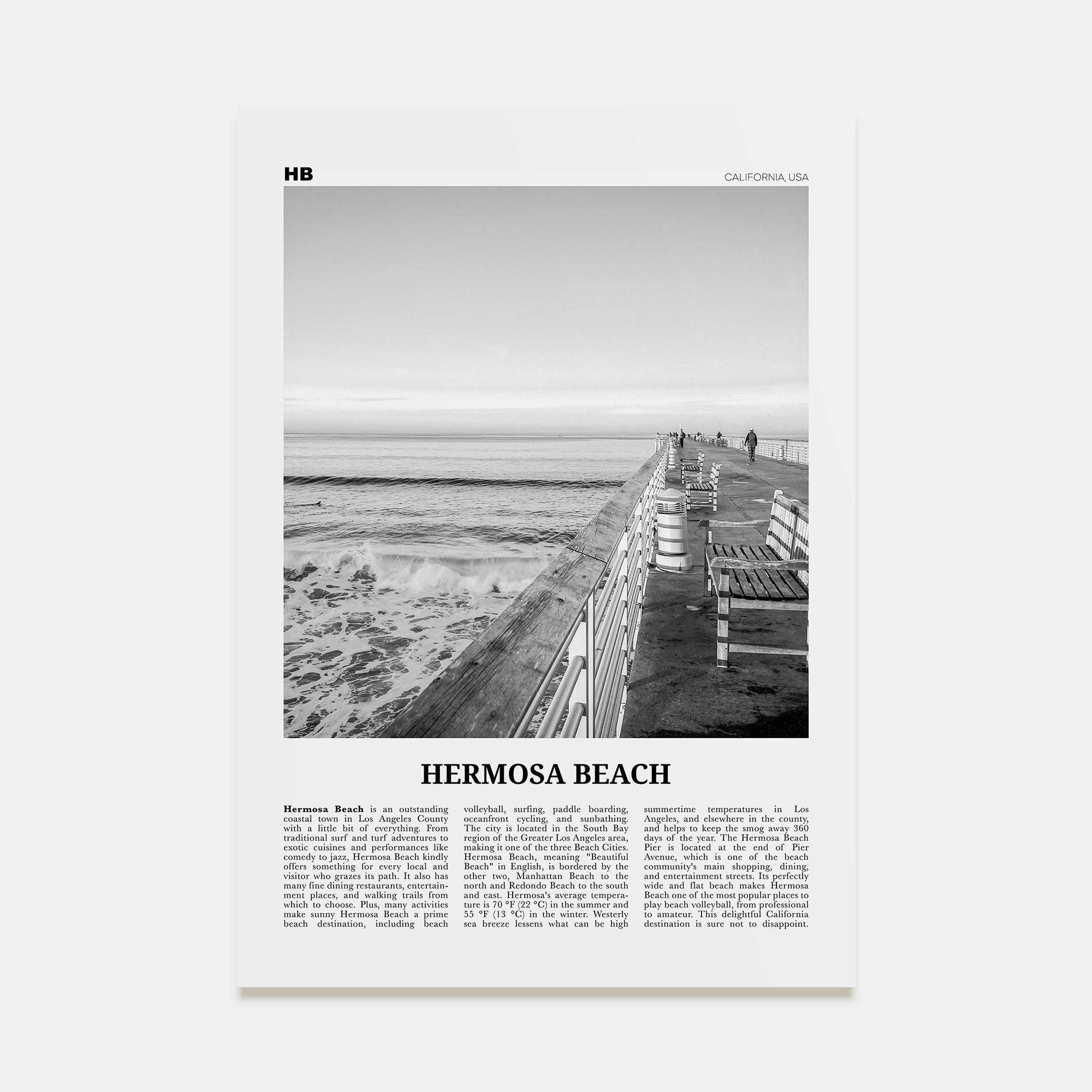 Hermosa Beach Travel B&W No 2 Poster
