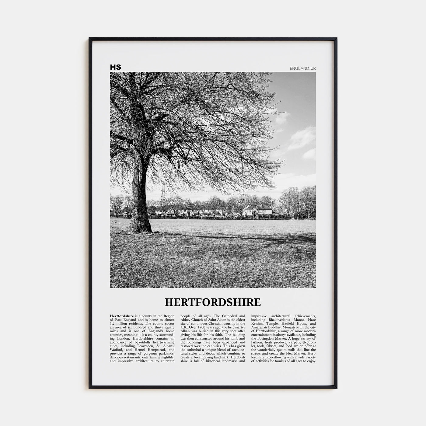 Hertfordshire Travel B&W Poster