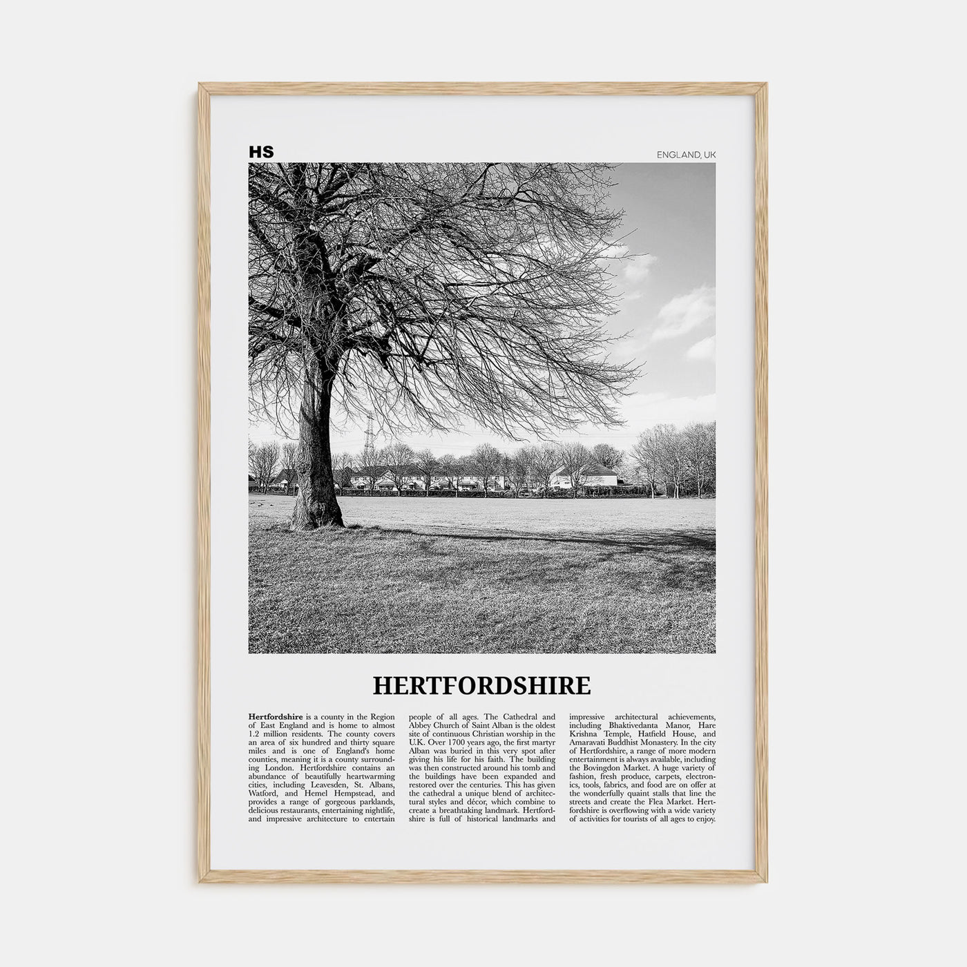 Hertfordshire Travel B&W Poster