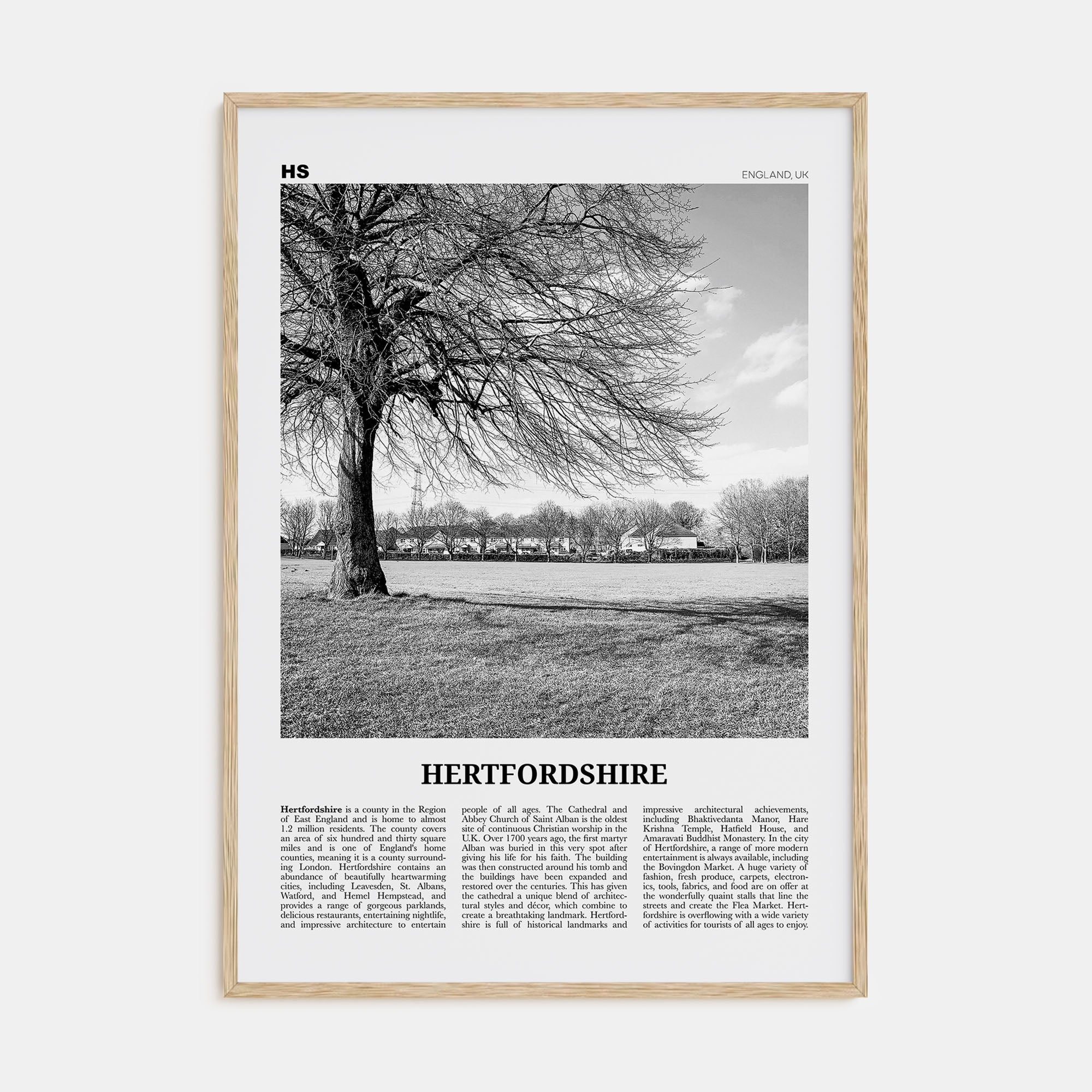 Hertfordshire Travel B&W Poster
