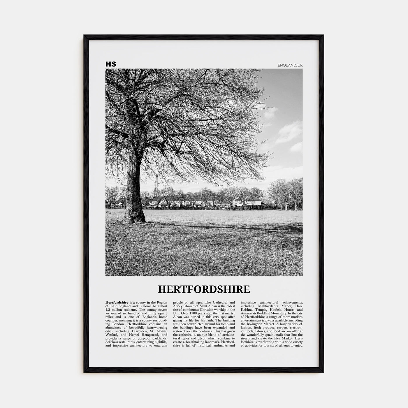 Hertfordshire Travel B&W Poster
