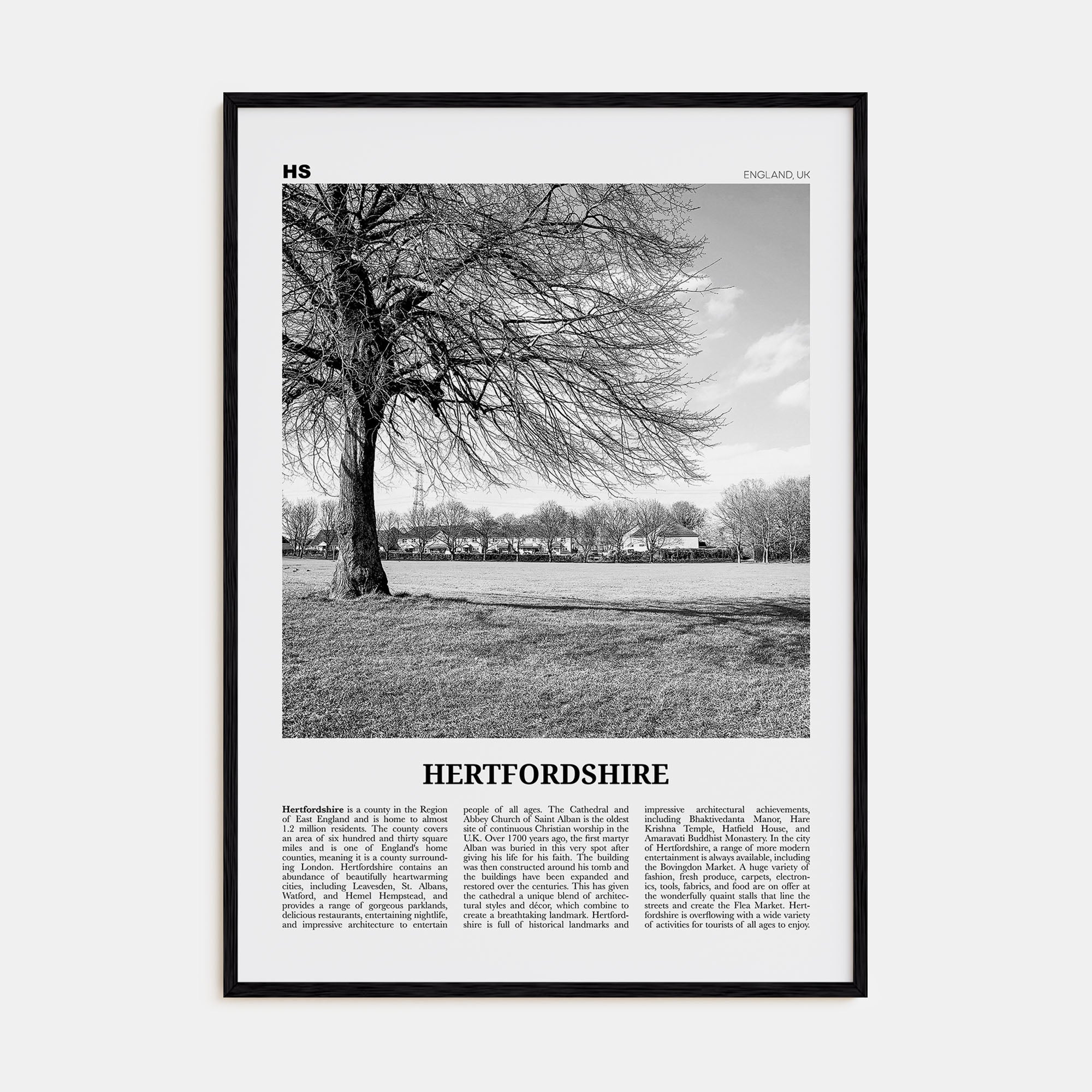 Hertfordshire Travel B&W Poster