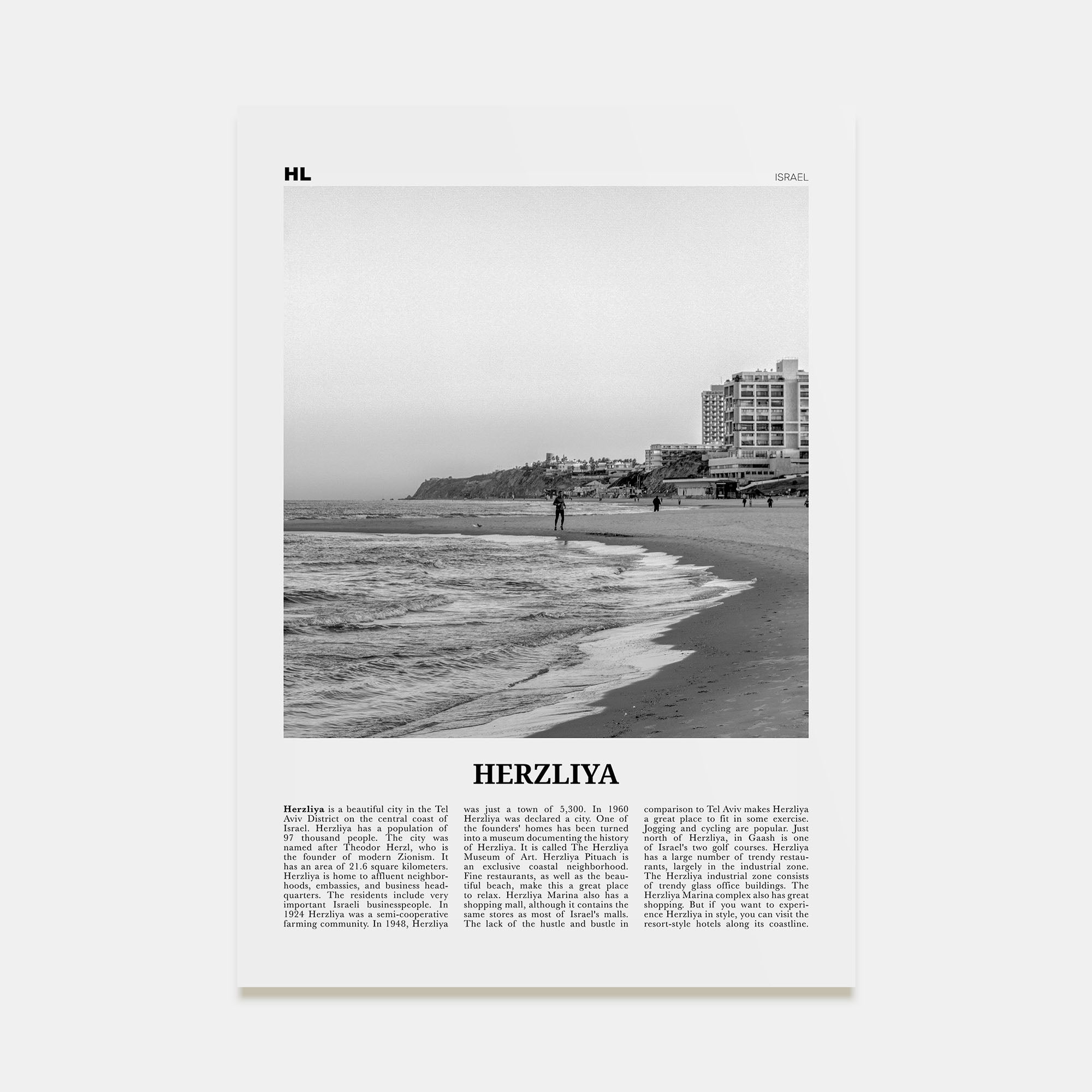 Herzliya Travel B&W Poster