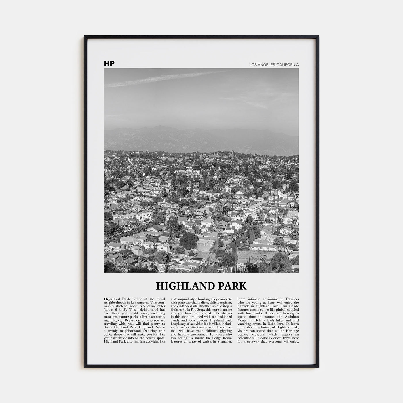 Highland Park Travel B&W Poster