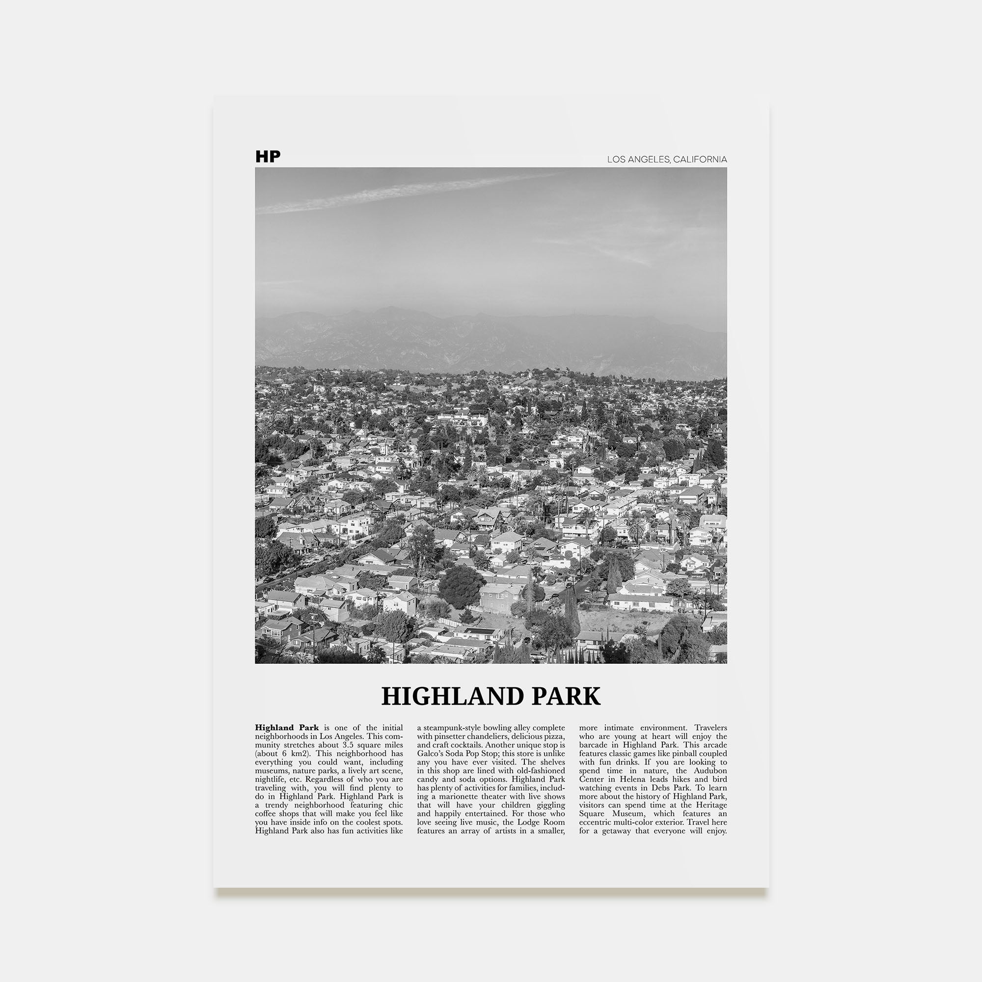 Highland Park Travel B&W Poster