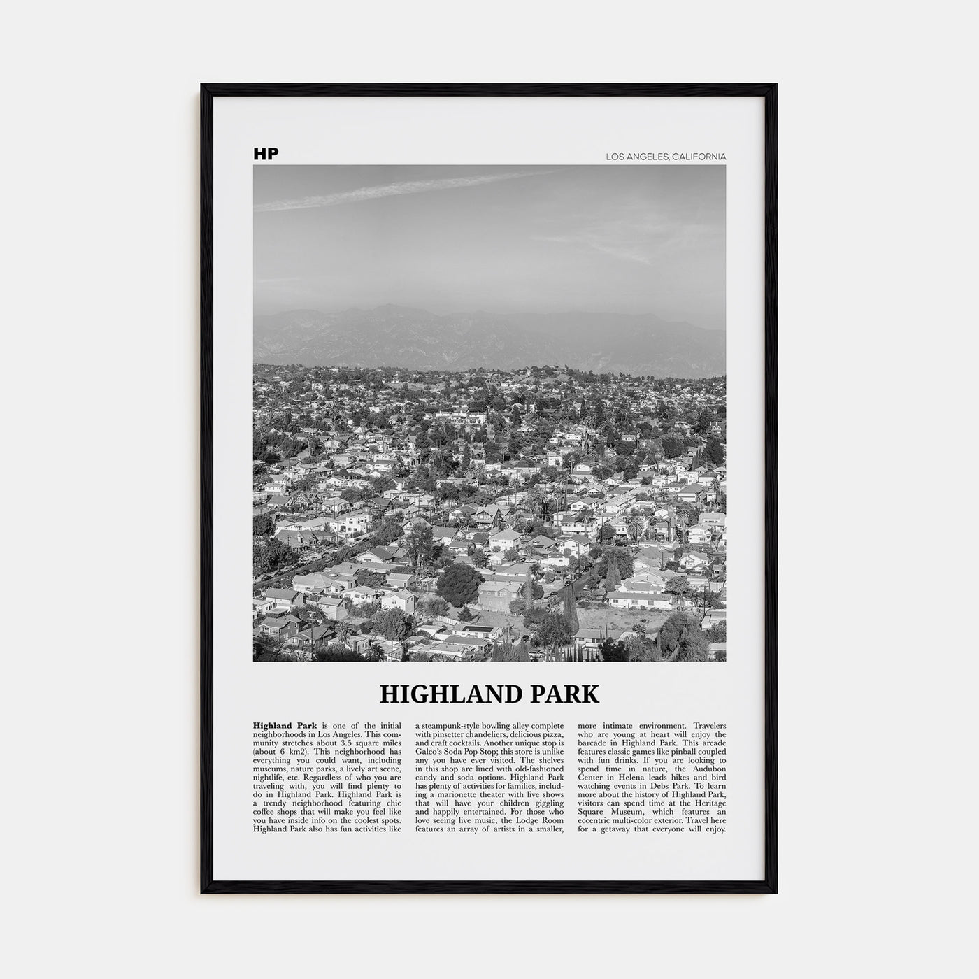 Highland Park Travel B&W Poster