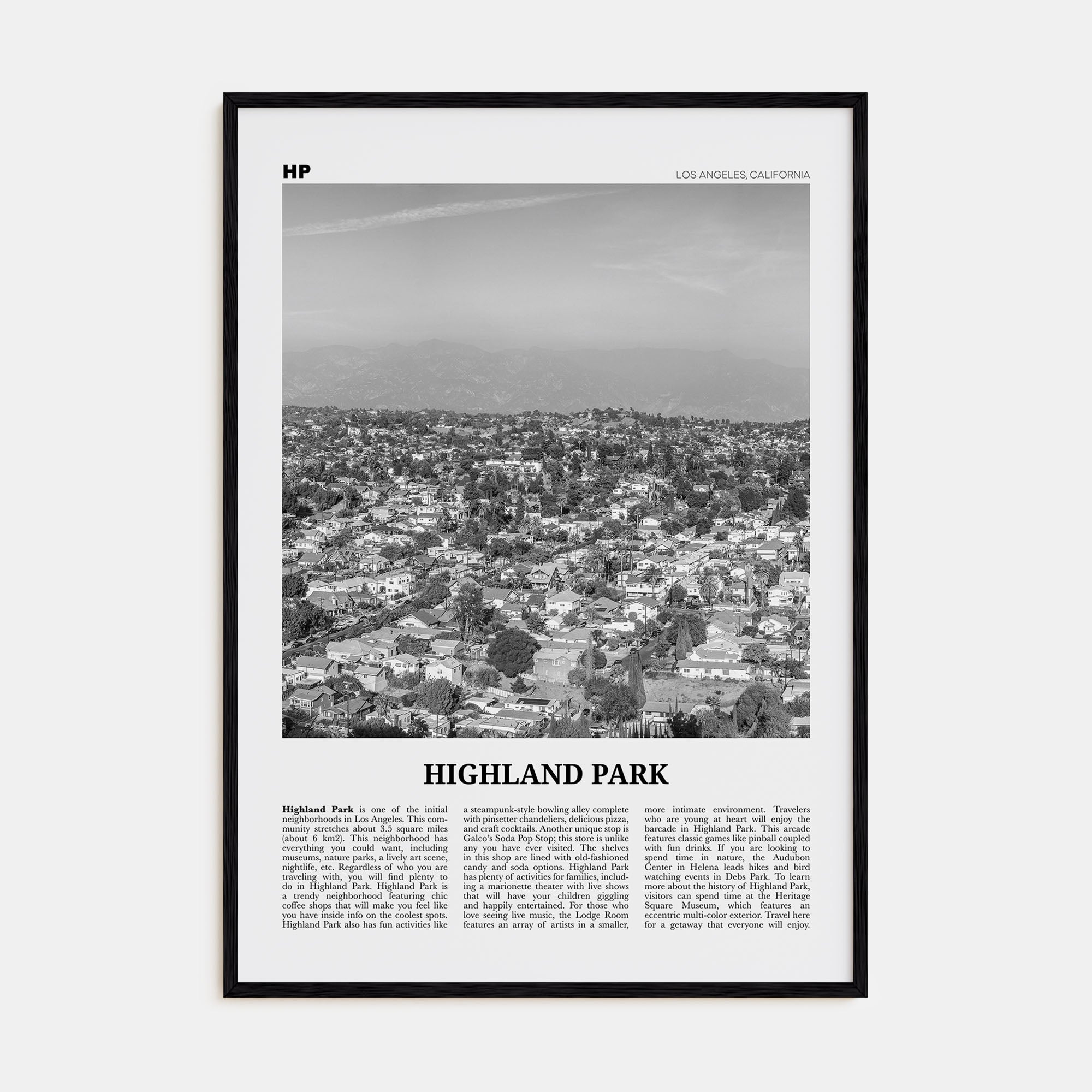 Highland Park Travel B&W Poster