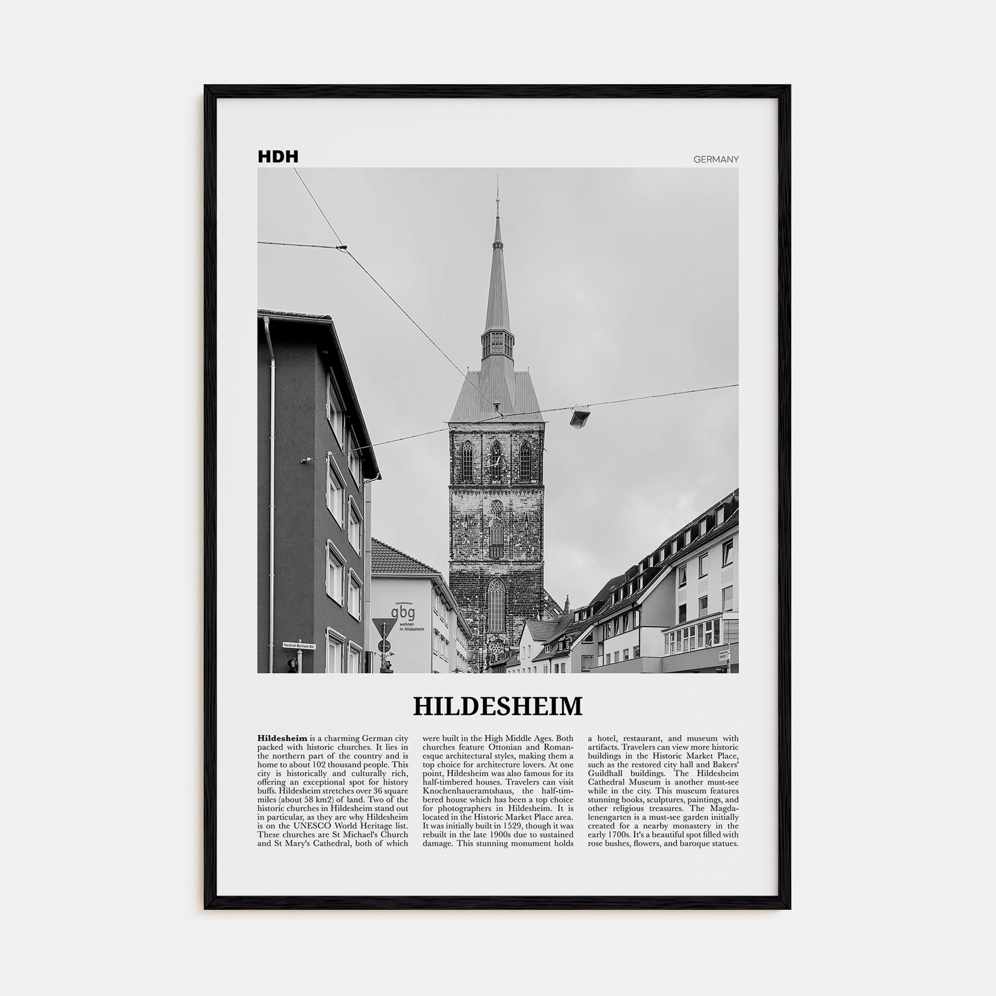 Hildesheim Travel B&W Poster