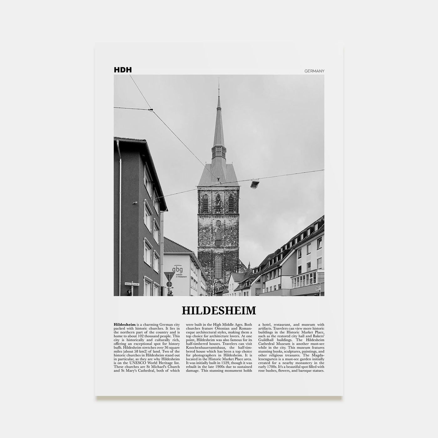 Hildesheim Travel B&W Poster