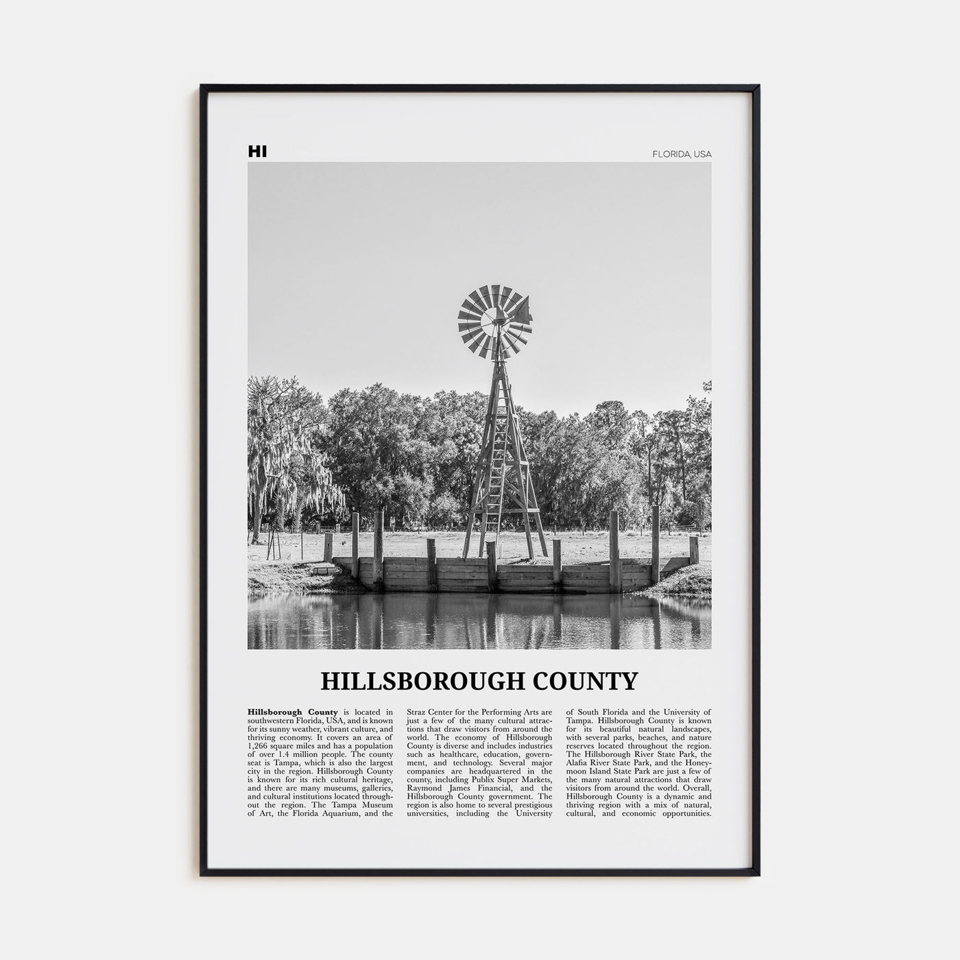 Hillsborough County Travel B&W Poster